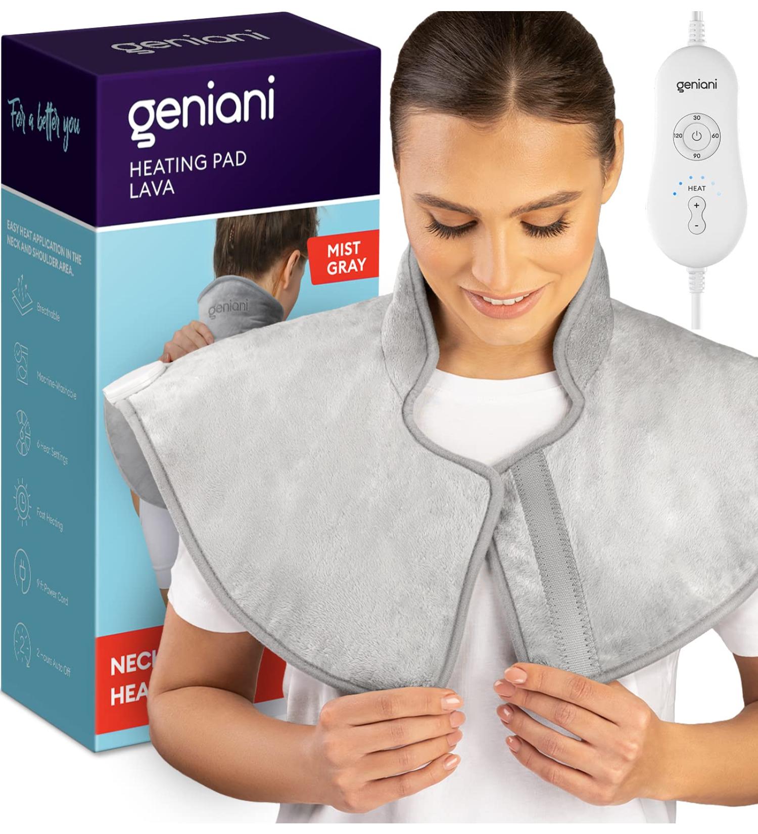 GENIANI XXL Heating Pad for Neck and Shoulders 22x24 - Neck Pain Relief - 6 Heat Settings - Auto Shut-Off - Ideal Gifts for Men and Women - Buy Online on GoSupps.com