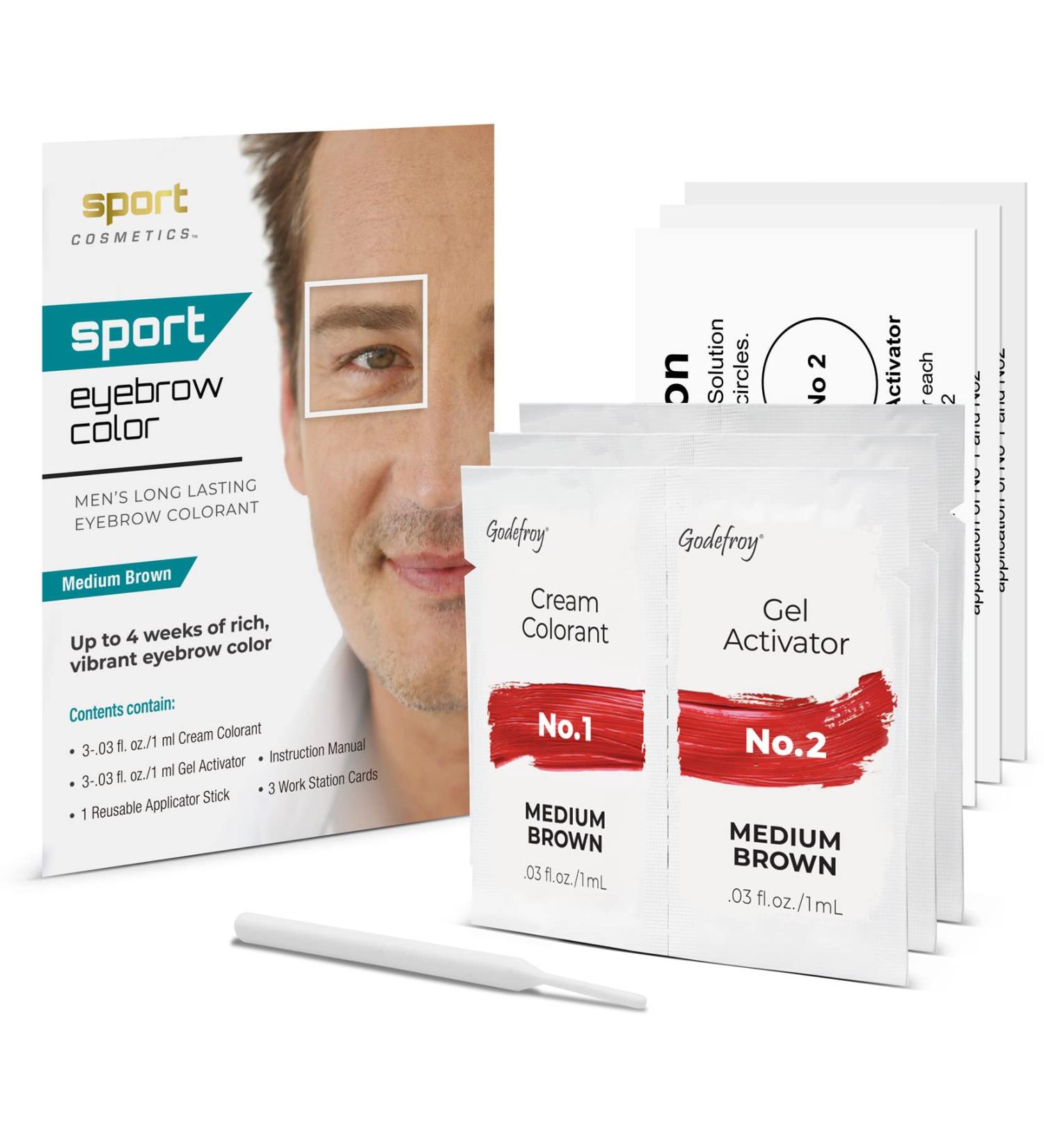Men's Sport Eyebrow Colorant - Long Lasting Gray Coverage Treatment, Medium Brown - Buy Online on GoSupps.com