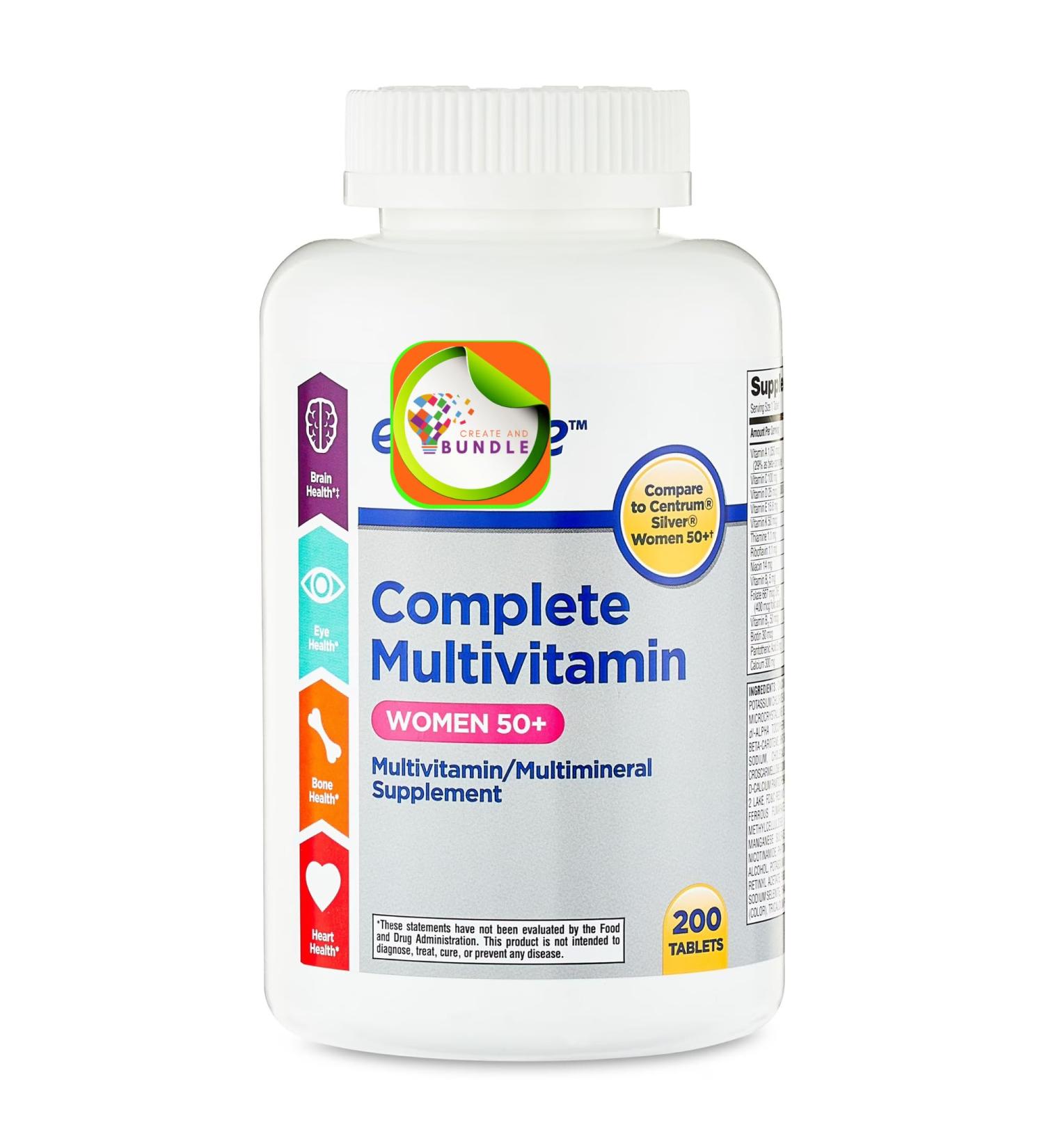 Create and Bundle Equate Complete Multivitamin/Multimineral Supplement Tablets Women 50+ (1 Count (Pack of 1) 200 caps) 200 Count (Pack of 1) - Buy Online on GoSupps.com