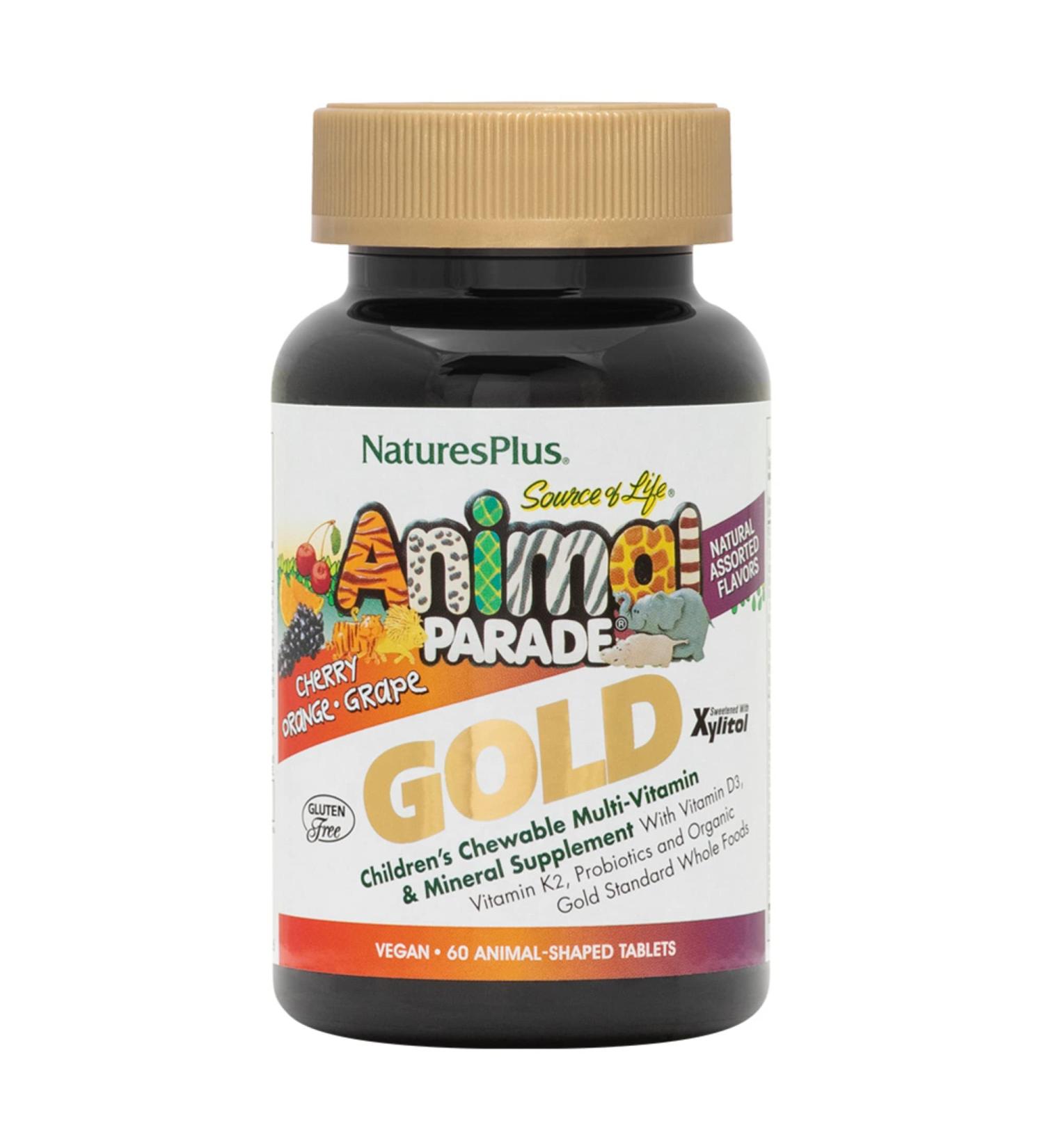 Nature's Plus Source of Life Animal Parade Gold Chewable Multivitamins for Kids - 60 Assorted Animal-Shaped Tablets - Buy Online on GoSupps.com
