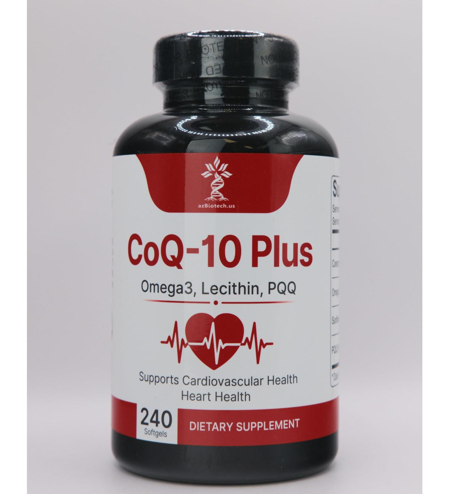 AZ BIOTECH CoQ-10 Plus 400mg Coenzyme Q10 with Omega-3 Fish Oil Lecithin & PQQ 240 Softgels 120 Servings Heart & Cellular Support Formula