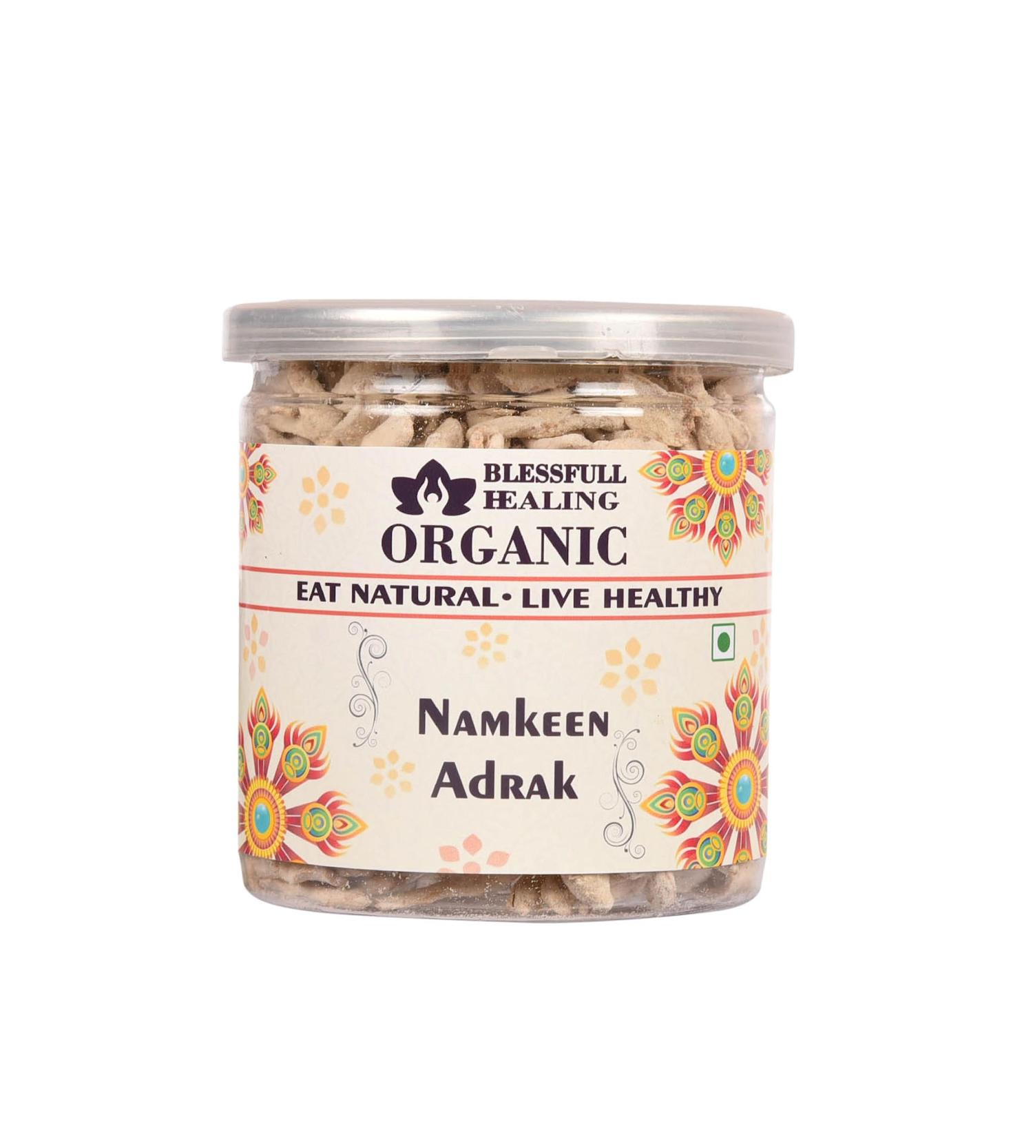 Blessfull Healing Organic Namkeen Adrak 250 Gram Airtight Container (Packing May Vary)