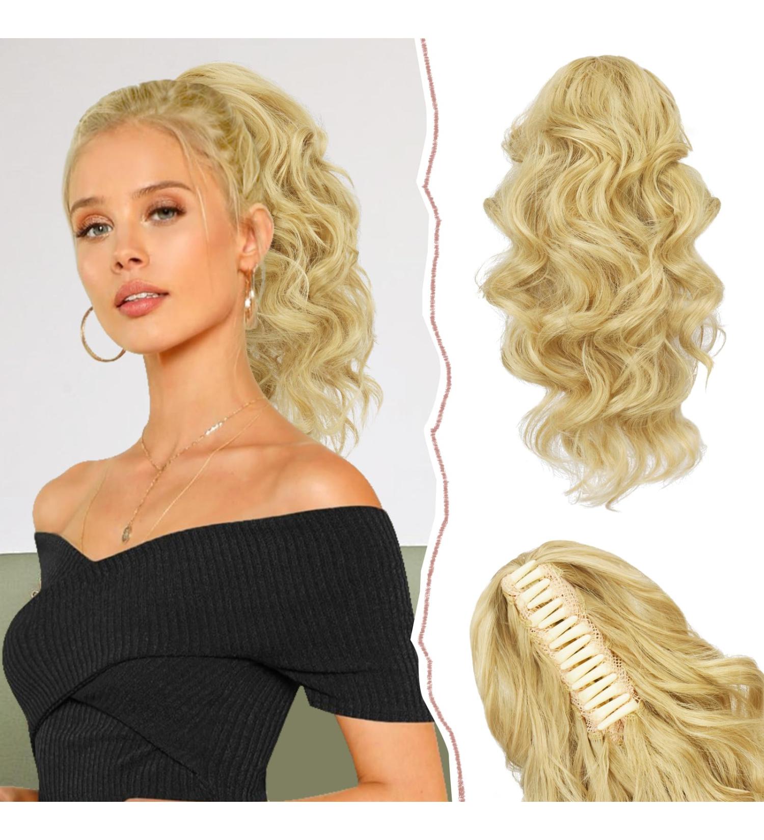 Sofeiyan 13 Inch Curly Ponytail Extension Claw Clip | Natural Wave Synthetic Hairpiece | Women's Light Blonde Mix Bleach Blonde - Buy Online on GoSupps.com
