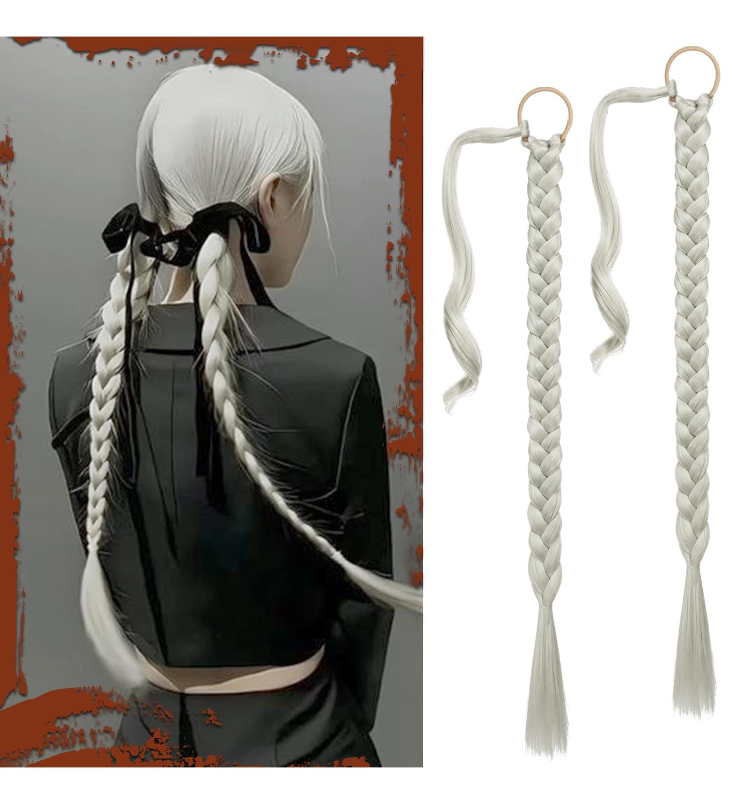 Sofeiyan Long Braid Ponytail Extension with Hair Tie Straight Sleek Wrap Around Hair Extensions Braid Pony Tail Fluffy Natural Soft Synthetic Hairpieces for Women Daily Wear 2Pcs 30 inch 30 Inch (Pack of 2) Silver Mist Grey - Buy Online on GoSupps.com