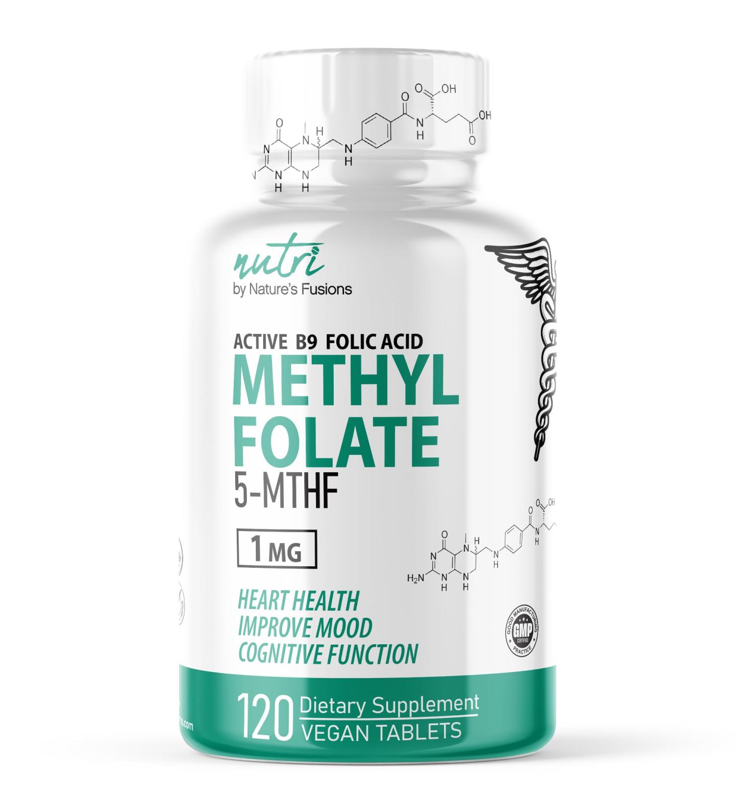 Nature's Fusions Nutri 5-MTHF L Methylfolate 1MG - 4 Month Supply 120 Vegan Tablets - Methylated Folate Supplement - Cognitive Function Heart Health Prenatal Support - Methylated Folic Acid 120 Count (Pack of 1) - Buy Online on GoSupps.com