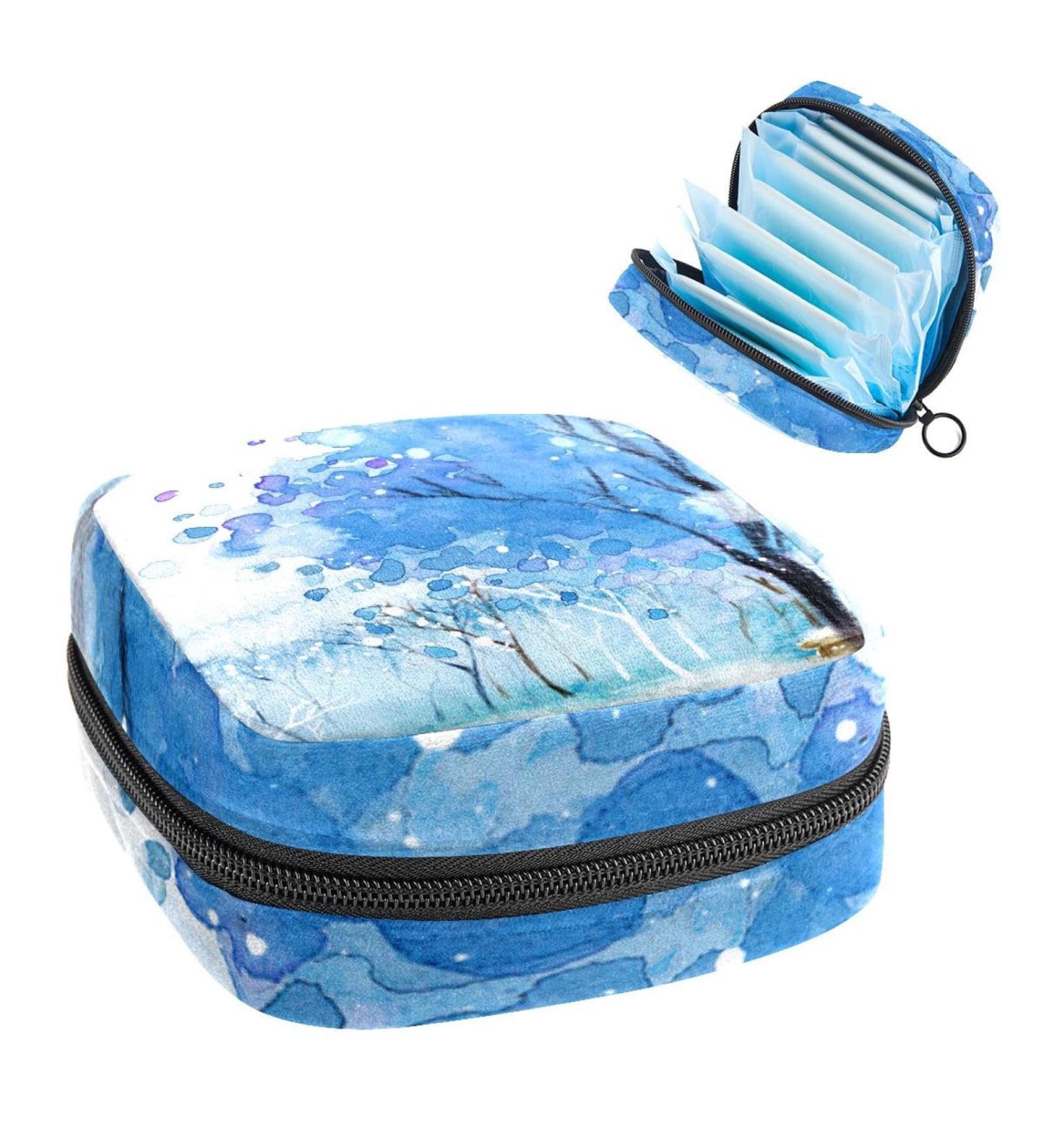 GIAPB Period Bag Sanitary Napkin Storage & Travel Makeup Bag - Watercolor Blue Tree Design - Buy Online on GoSupps.com