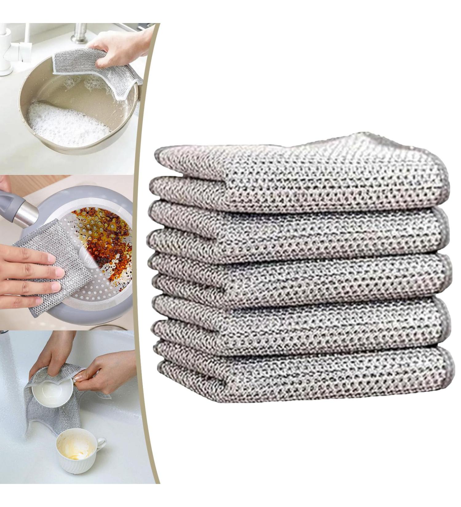 Graceful Double Stainless Steel Scrubber Double Stainless Steel Scrubber Cloth Multipurpose Wire Dishwashing Rags for Wet and Dry Non-Scratch Wire Dishcloth (5Pcs) - Buy Online on GoSupps.com