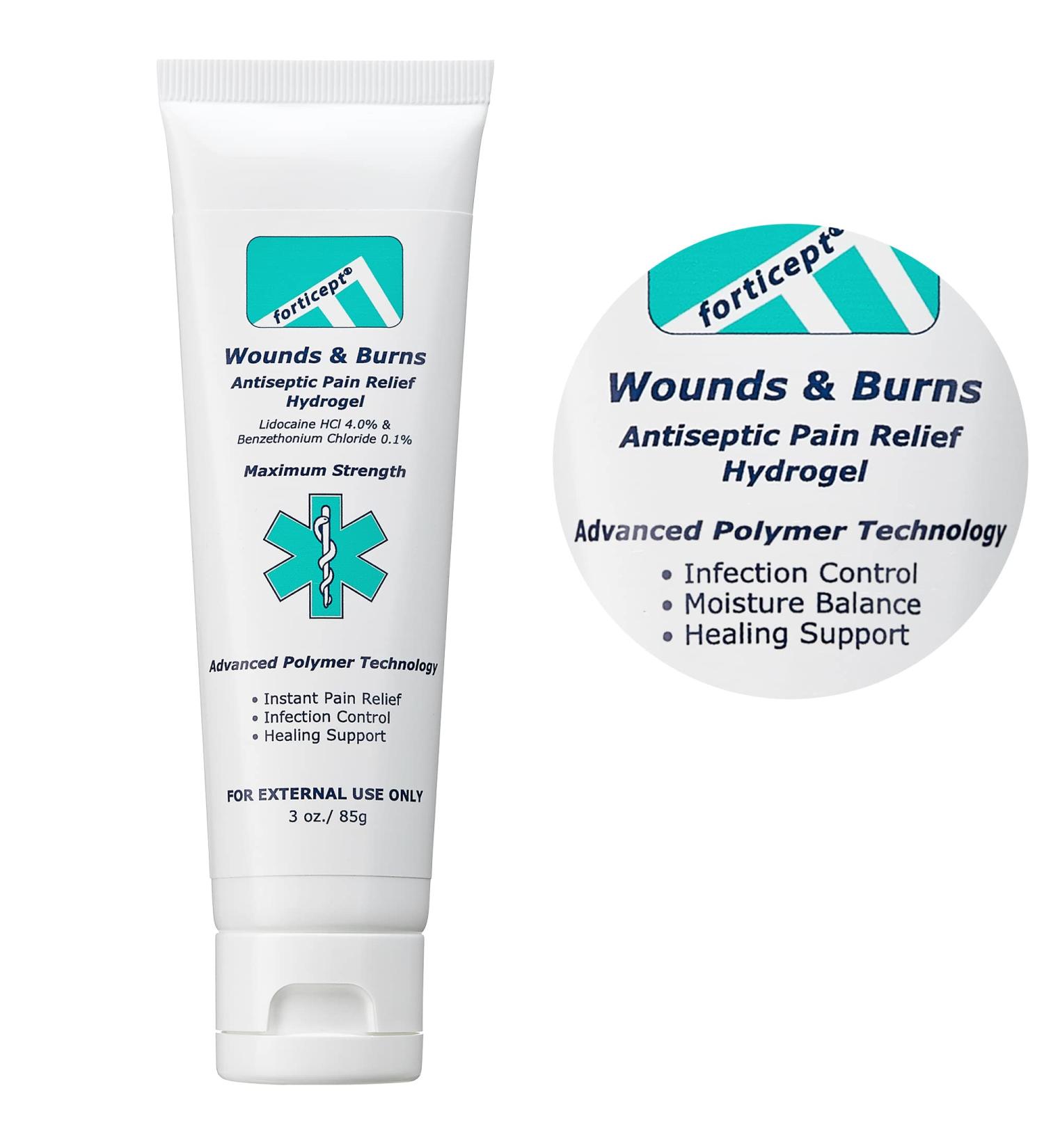 Forticept 4% Lidocaine Gel - Maximum Strength Pain Relief Cream for Burns, Wound Care, First Aid - 3oz - Buy Online on GoSupps.com