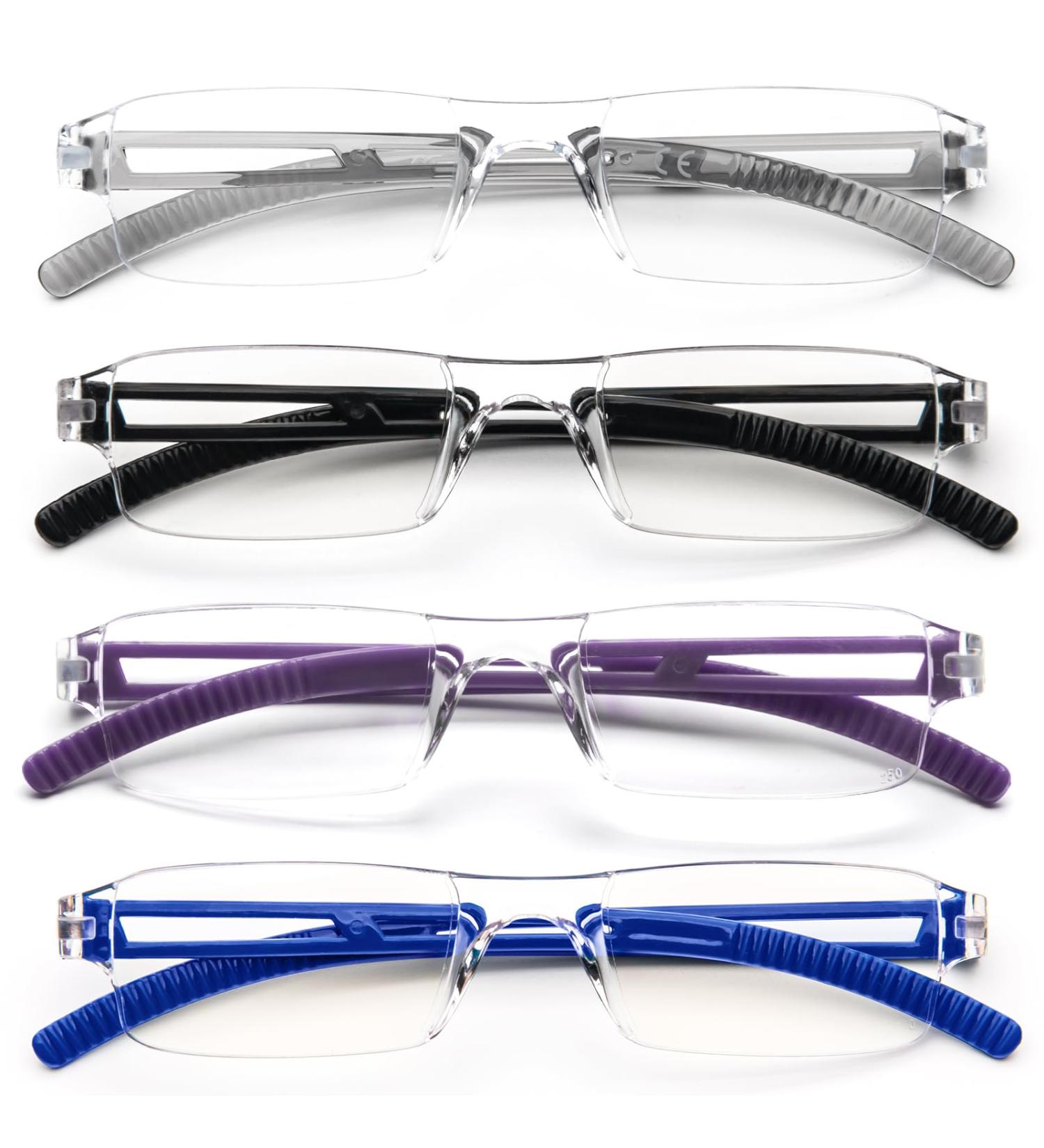 MMOWW 4-Pack Rectangular Blue Light Blocking Glasses for Men & Women - Stylish Gray Black Purple Blue (3.5) - Buy Online on GoSupps.com