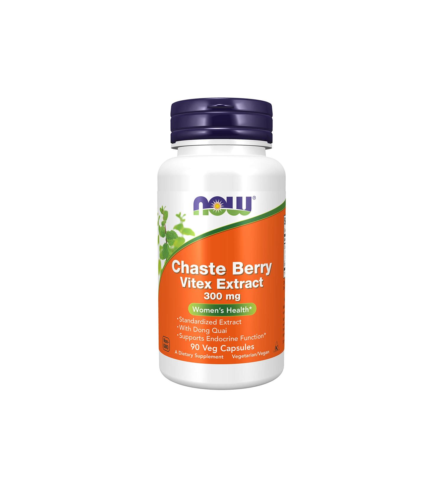 Now Foods Chaste Berry Vitex Extract 300mg - 90 Veg Capsules for Hormonal Balance - Buy Online on GoSupps.com