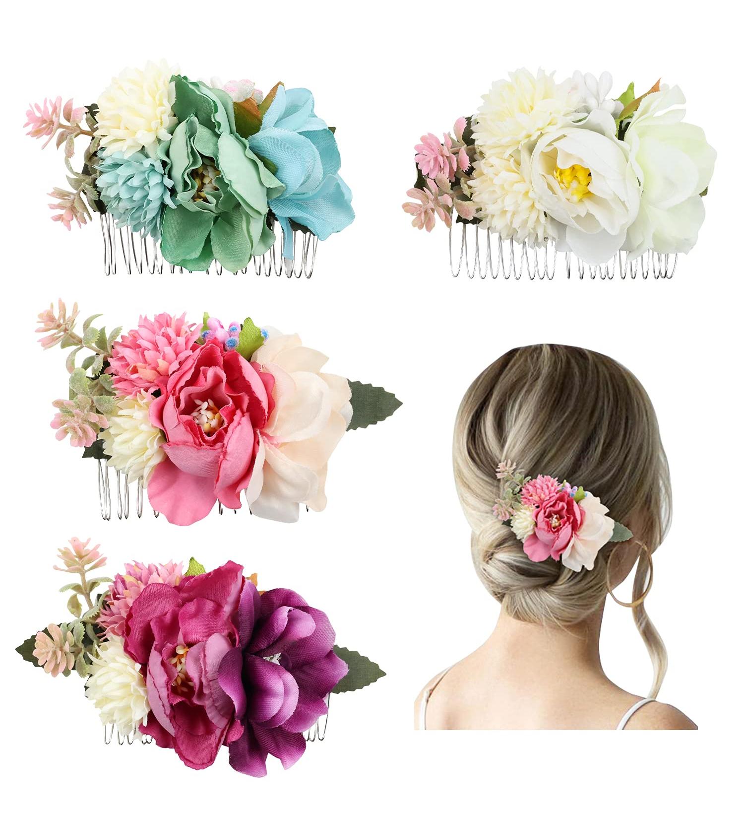 4 Pack Floral Hair Side Combs Clips - Wedding & Party Hair Accessories - Buy Online on GoSupps.com