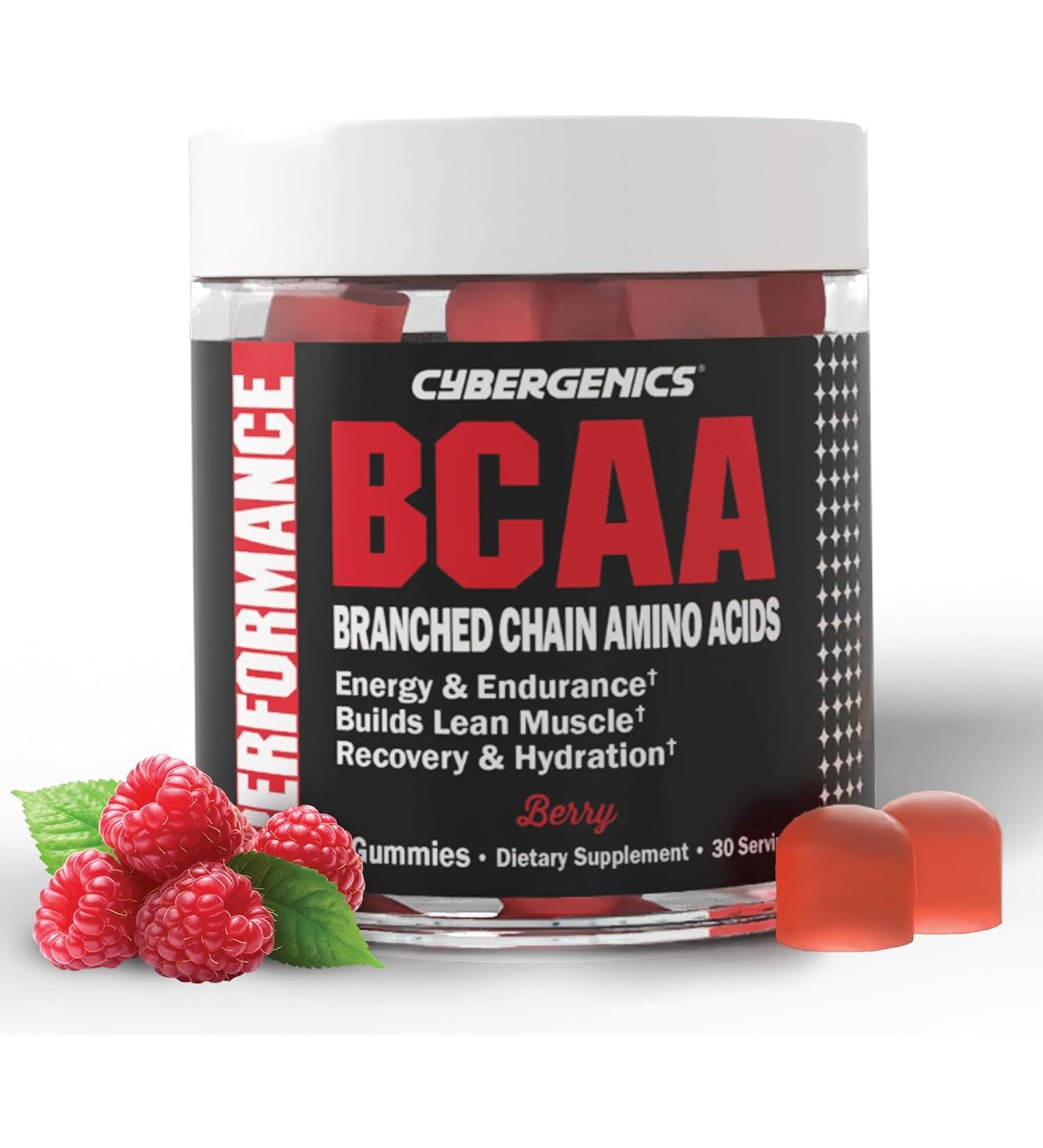 Cybergenics BCAA Gummies Energy Chews with Electrolytes Branched Chain Amino Acids Build Lean Muscle and Boost Endurance 60 Gummies - Berry - Buy Online on GoSupps.com