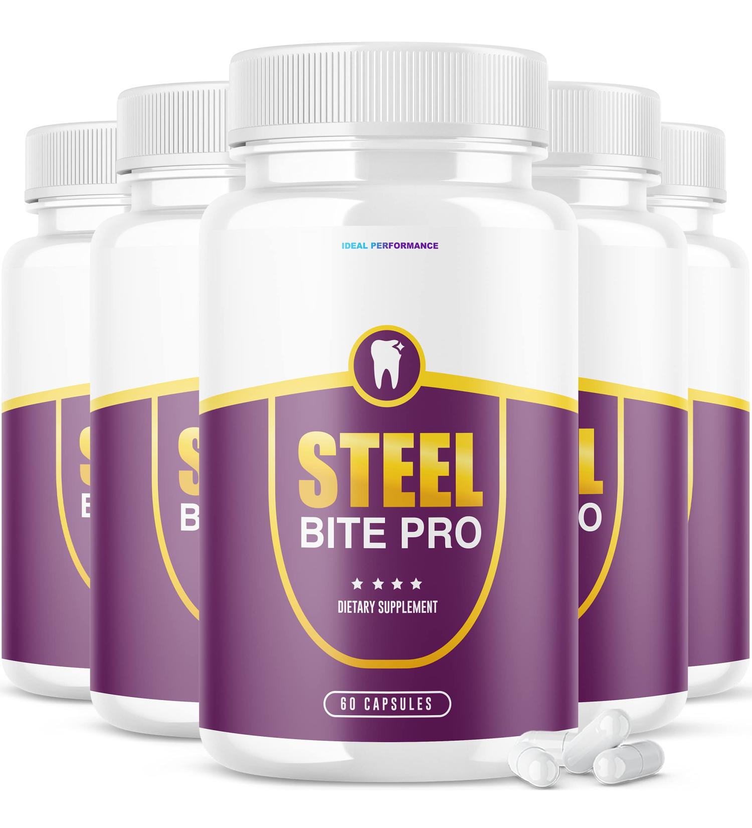 IDEAL PERFORMANCE (5 Pack) Steel Bite Pro Teeth Supplement for Teeth and Gum Repair Dental (300 Capsules)