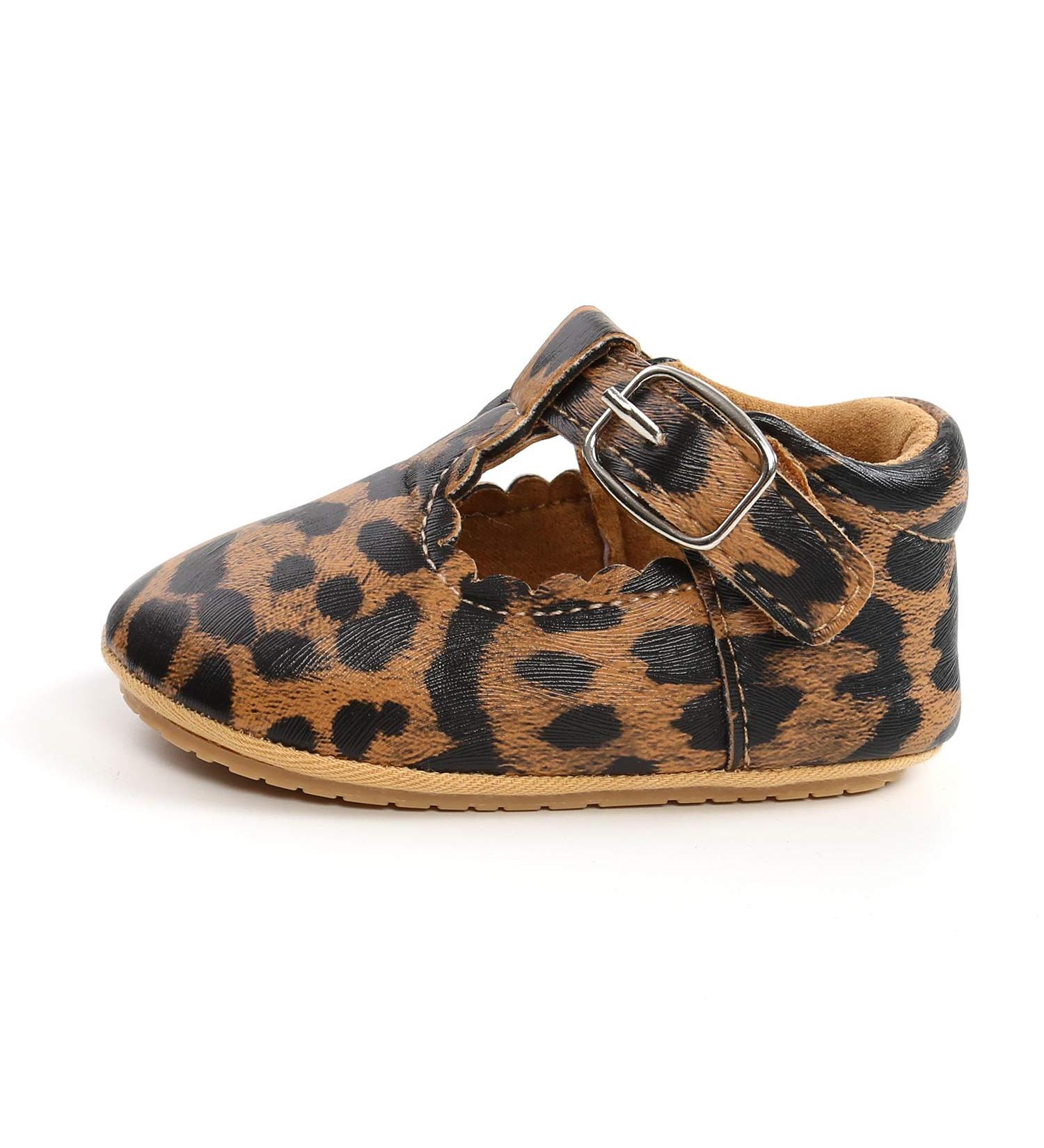 Baby Girls Mary Jane First Walking Shoes | Anti-Slip PU Leather Princess Shoes | Infant Baby Shoes 0-6 Months | D Leopard - Buy Online on GoSupps.com