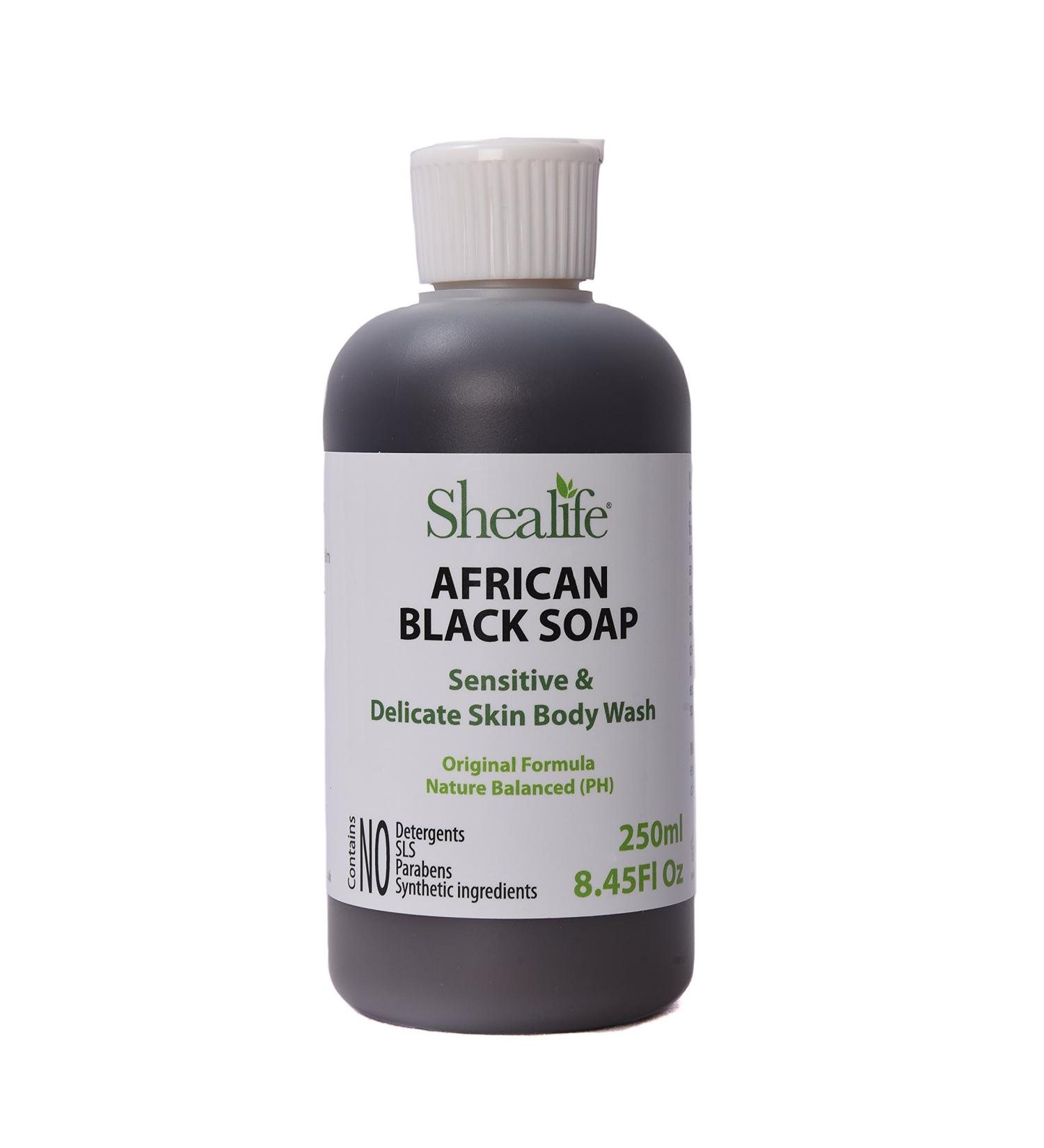 African Black Soap Liquid 250ml 8.45 Fl Oz using Shea Butter & Virgin Coconut Oil. Contains No SLS Detergents & Parabens. Ideal for very Sensitive Skin types. Unscented. - Buy Online on GoSupps.com