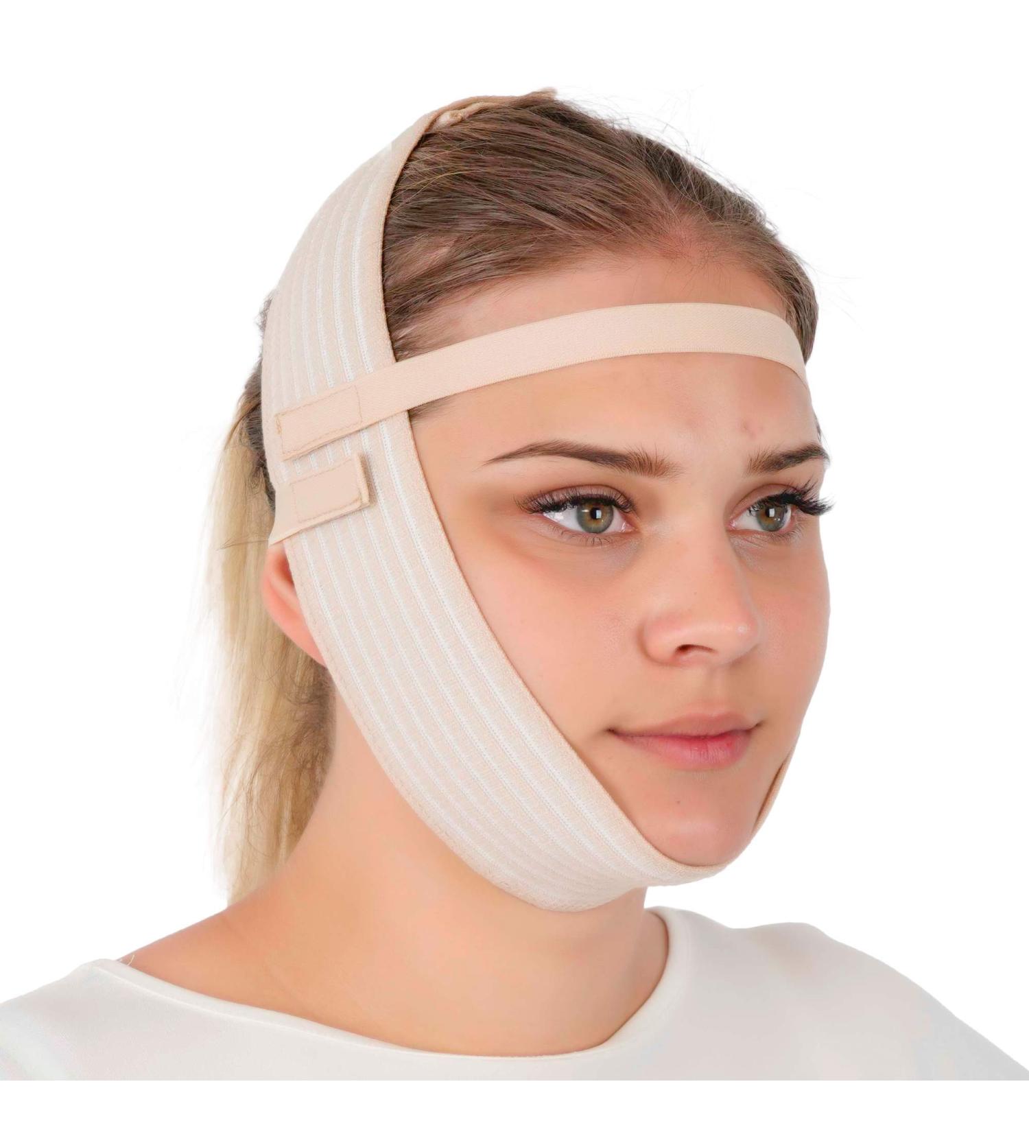 Post Surgery Facial Compression Garment Chin Strap Band, Double Chin Face Wrap Tape, Jawline Exerciser, Face Slimmer, Jowl Tightening, Chin Lifting Belt (Beige)