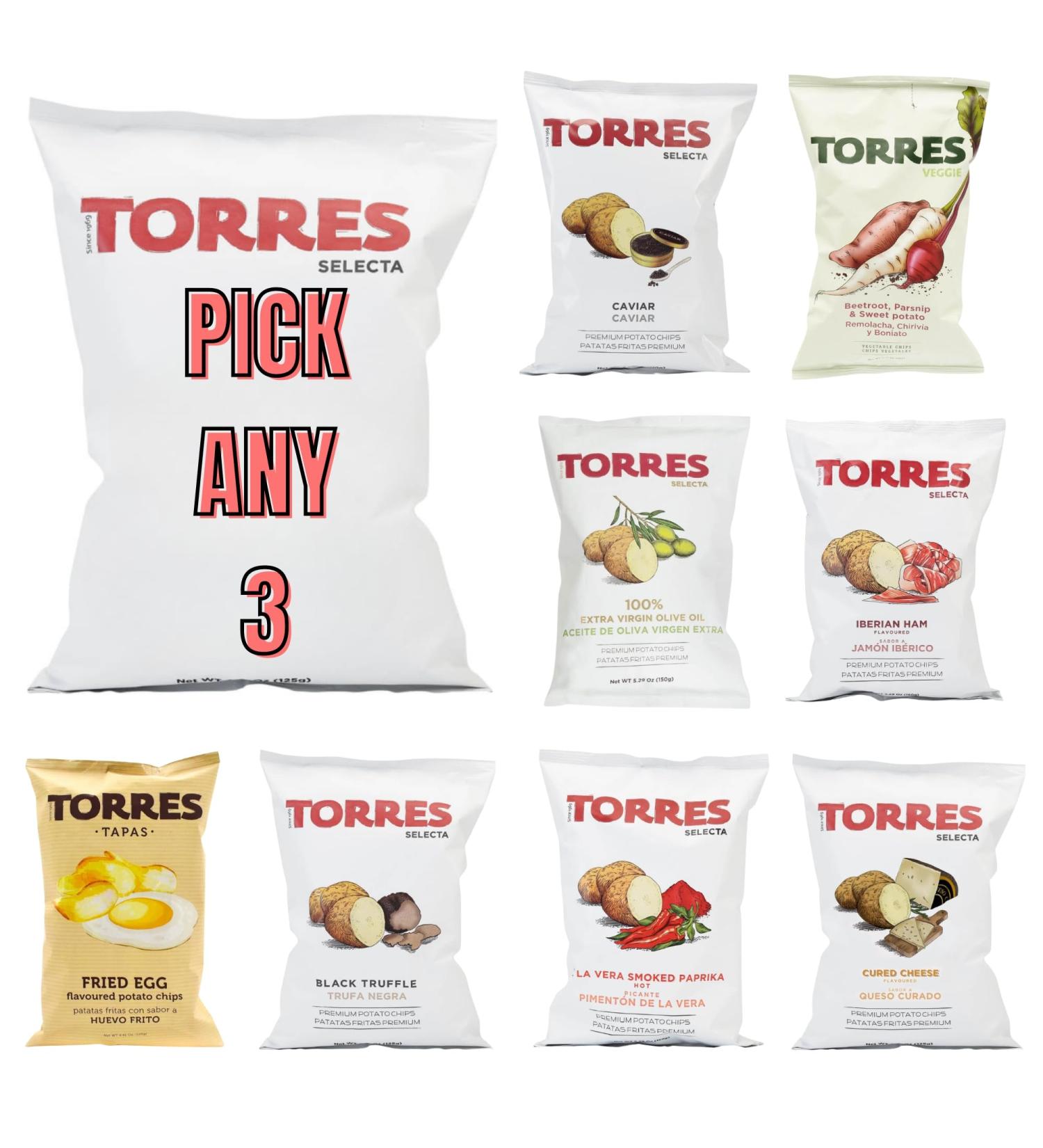 Pick Any 3 Torres Crisps - 8 Flavours to Choose From (Large Bags)