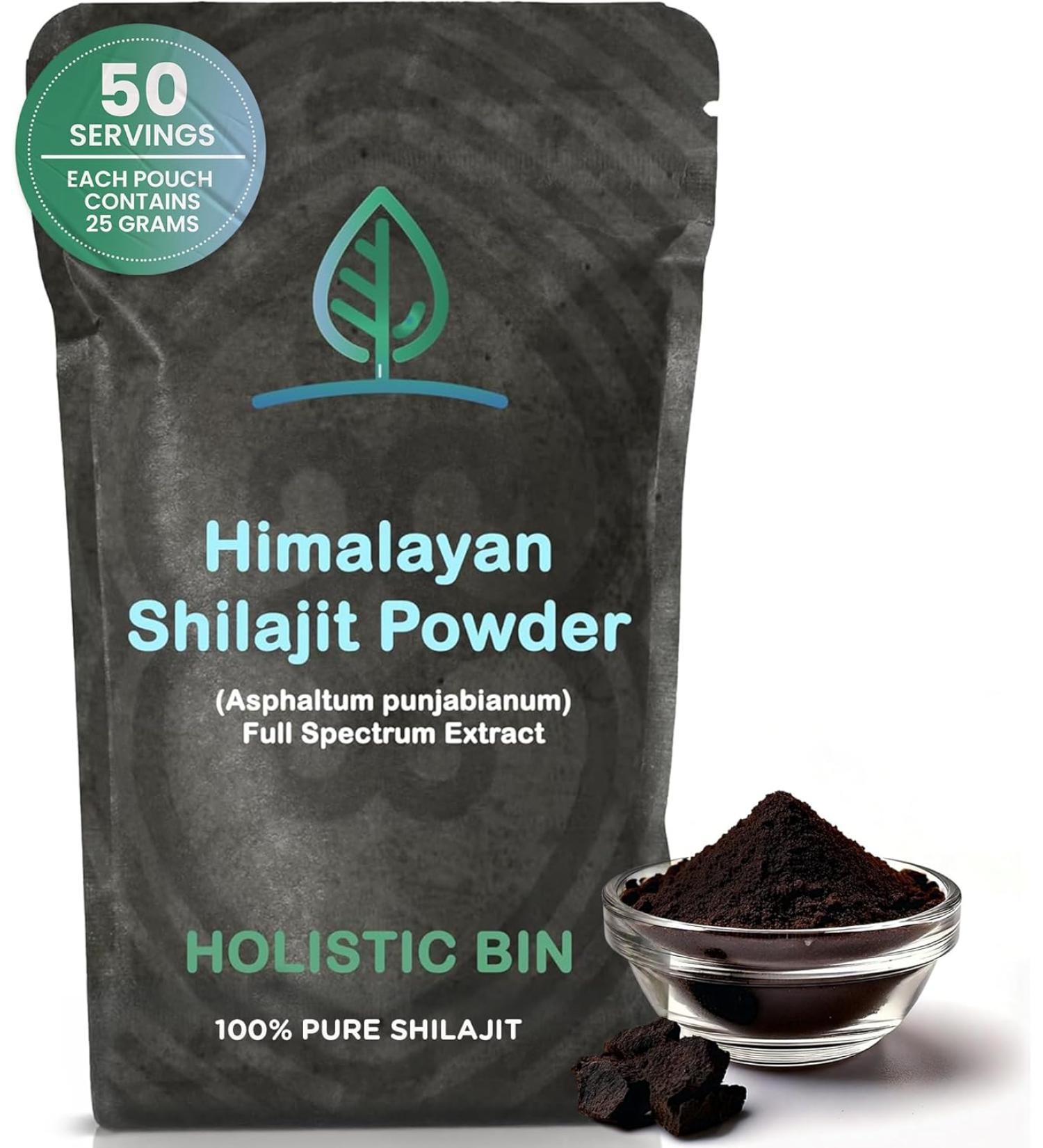 Organic Raw Shilajit Powder by Holistic Bin | Himalayan Wildcrafted Full Spectrum Extract | 100% Pure & Fillers-Free | Rich in Fulvic Acid and Trace Minerals (25 Servings) - Buy Online on GoSupps.com