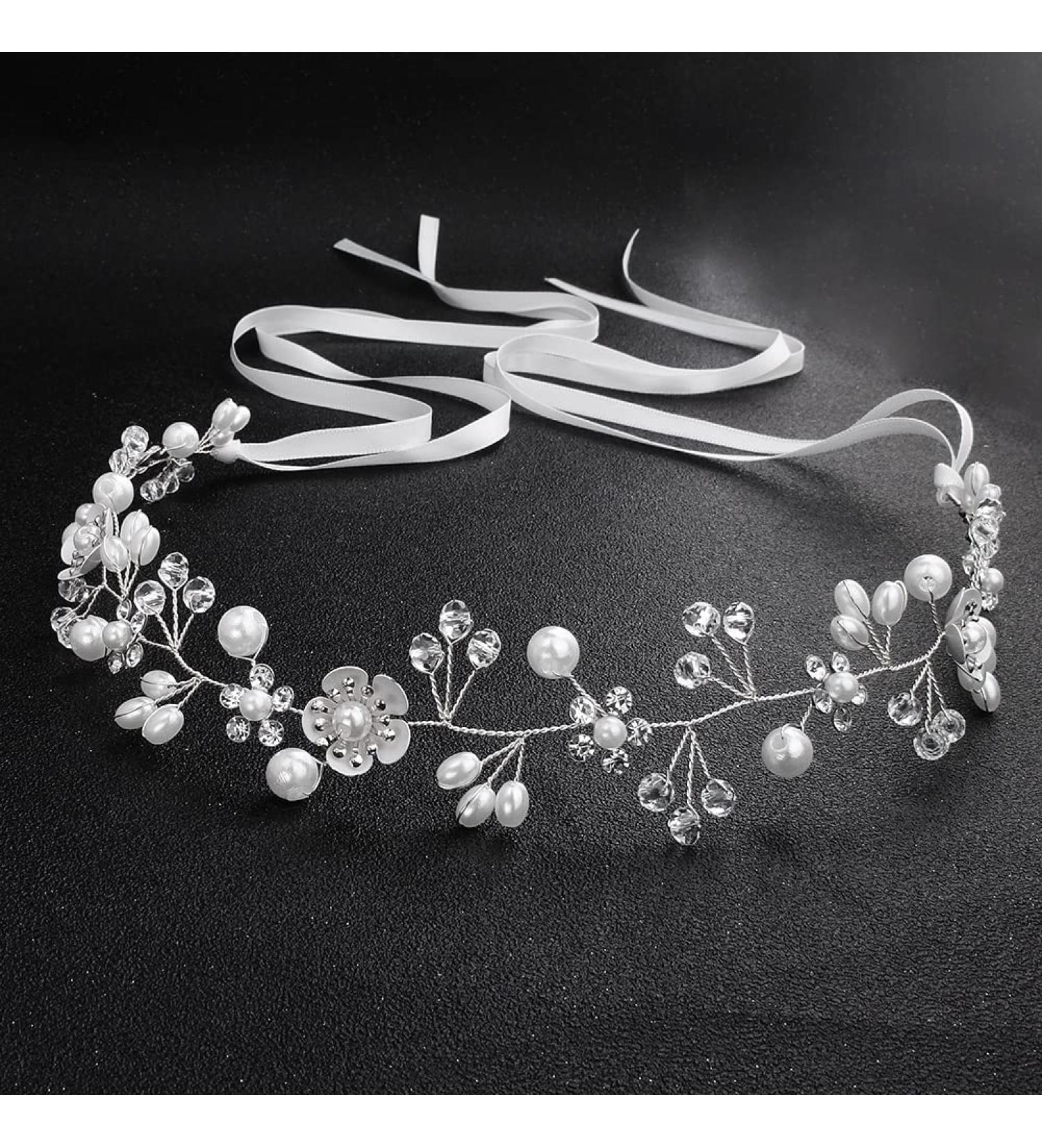 HJYHYN Crystal Pearl Bridal Headband - Bohemian Leaf Hair Vine Flower Wedding Accessories (Silver) - Buy Online on GoSupps.com