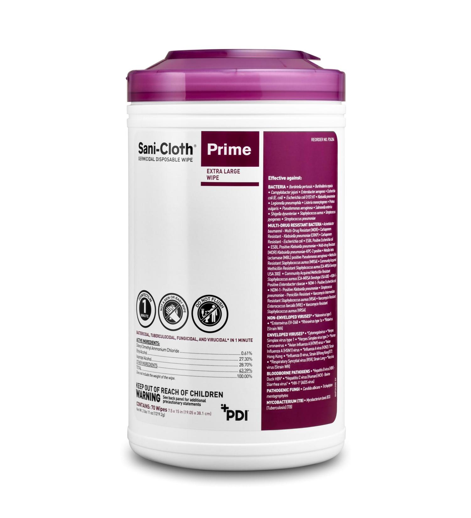 Sani-Cloth Prime Surface Disinfectant Cleaner Wipe Canister Alcohol Scent 420 Ct P24284