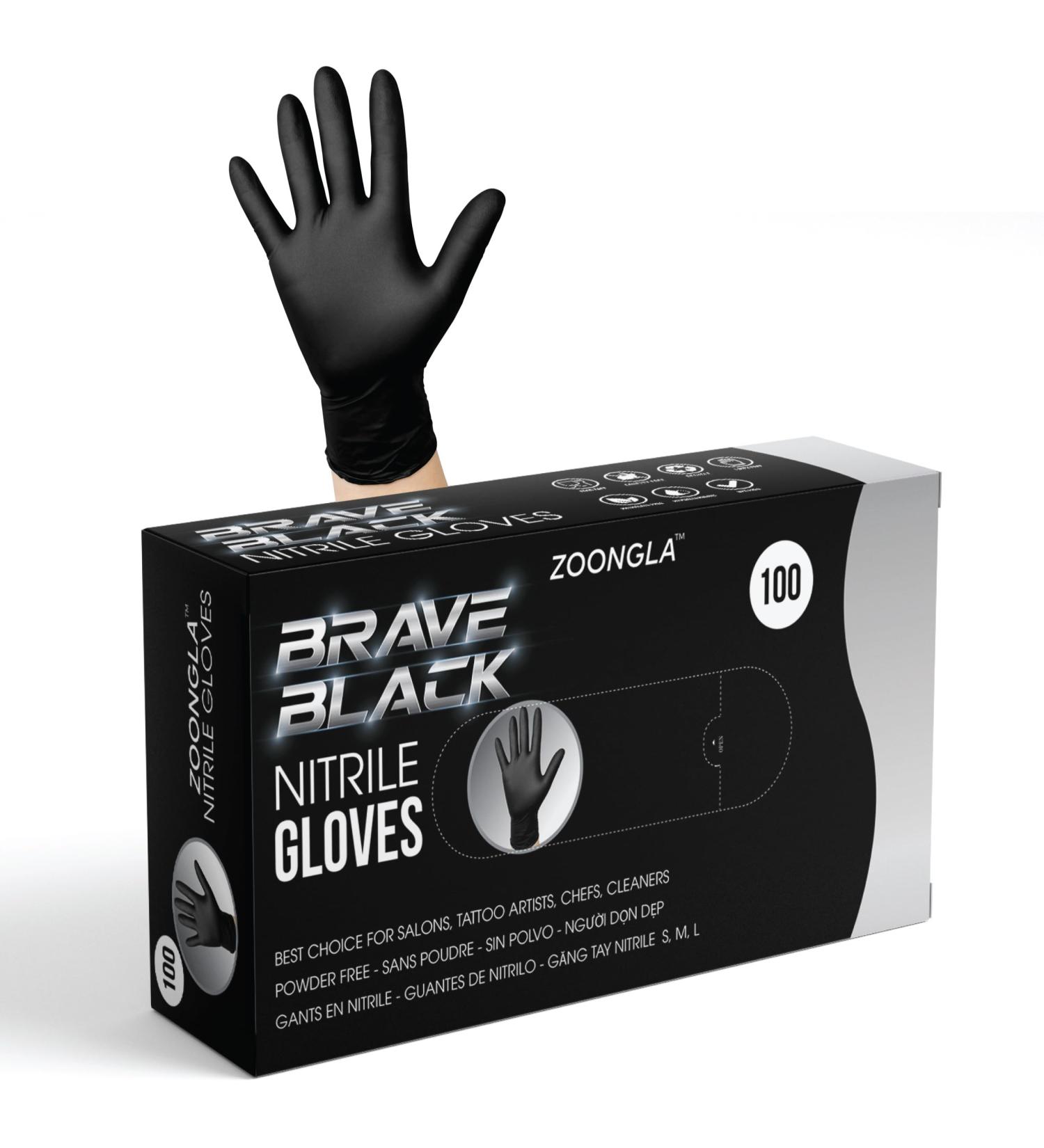 ZOONGLA Black Nitrile Disposable Gloves - Extra Strength Odour-Free Latex-Free & Powder-Free Chemical Resistant. Gants Large Black - Buy Online on GoSupps.com