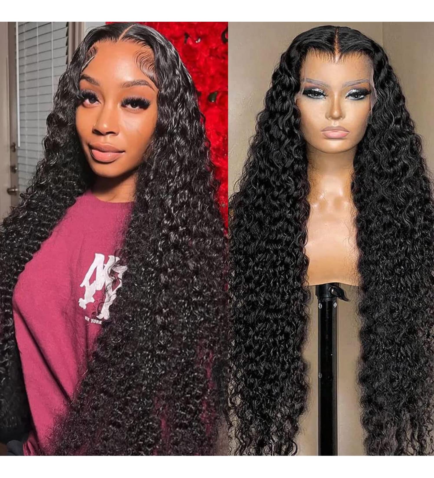 Karbalu 13x4 HD Transparent Deep Wave Lace Front Wig 22 inch - 180% Density Brazilian Human Hair Glueless Wet and Wavy Wig for Women - Pre Plucked Deep Curly Lace Front Wig - Buy Online on GoSupps.com