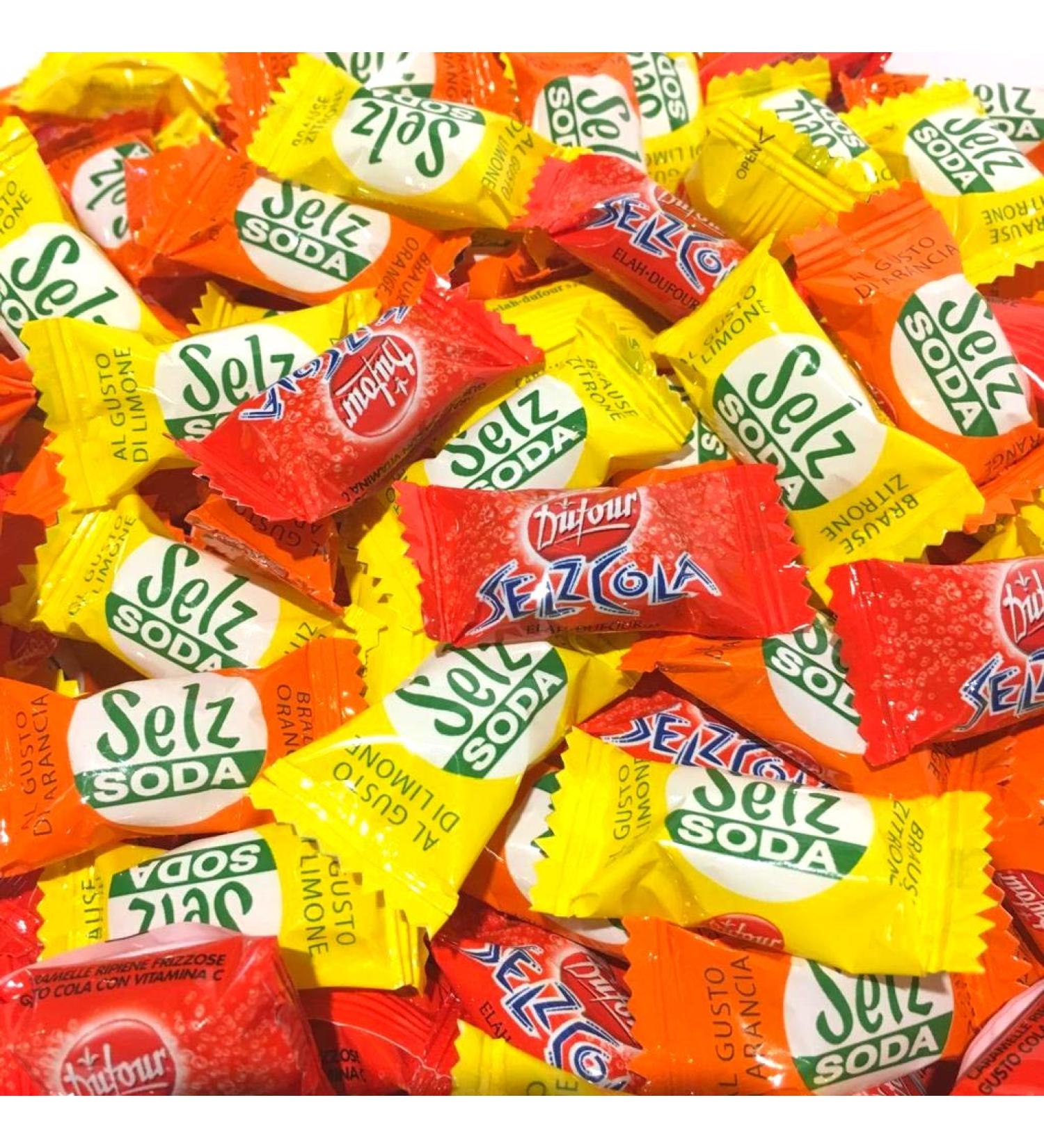 GREAT BRITISH TRADING LIMITED Caramelle Selz Assortite Dufour kg 3 Bonuses myths with lemon orange and cola. Frizzosity and freshness assured!