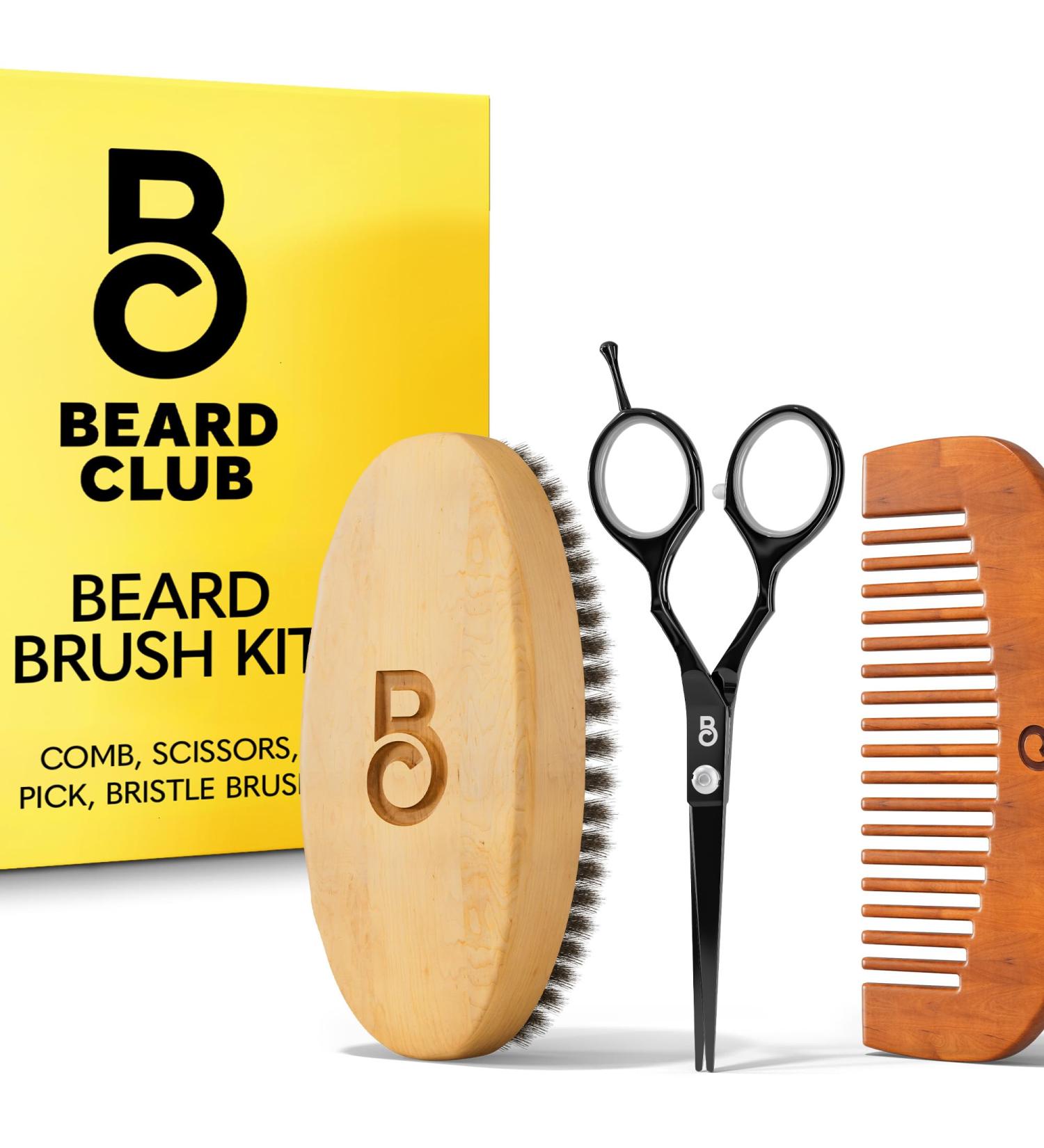 The Beard Club Beard Brush Beard Comb and Scissors - Beard Kit for Men Grooming and Care for Beards and Mustaches - Gift Set Beard Brush Kit - Buy Online on GoSupps.com