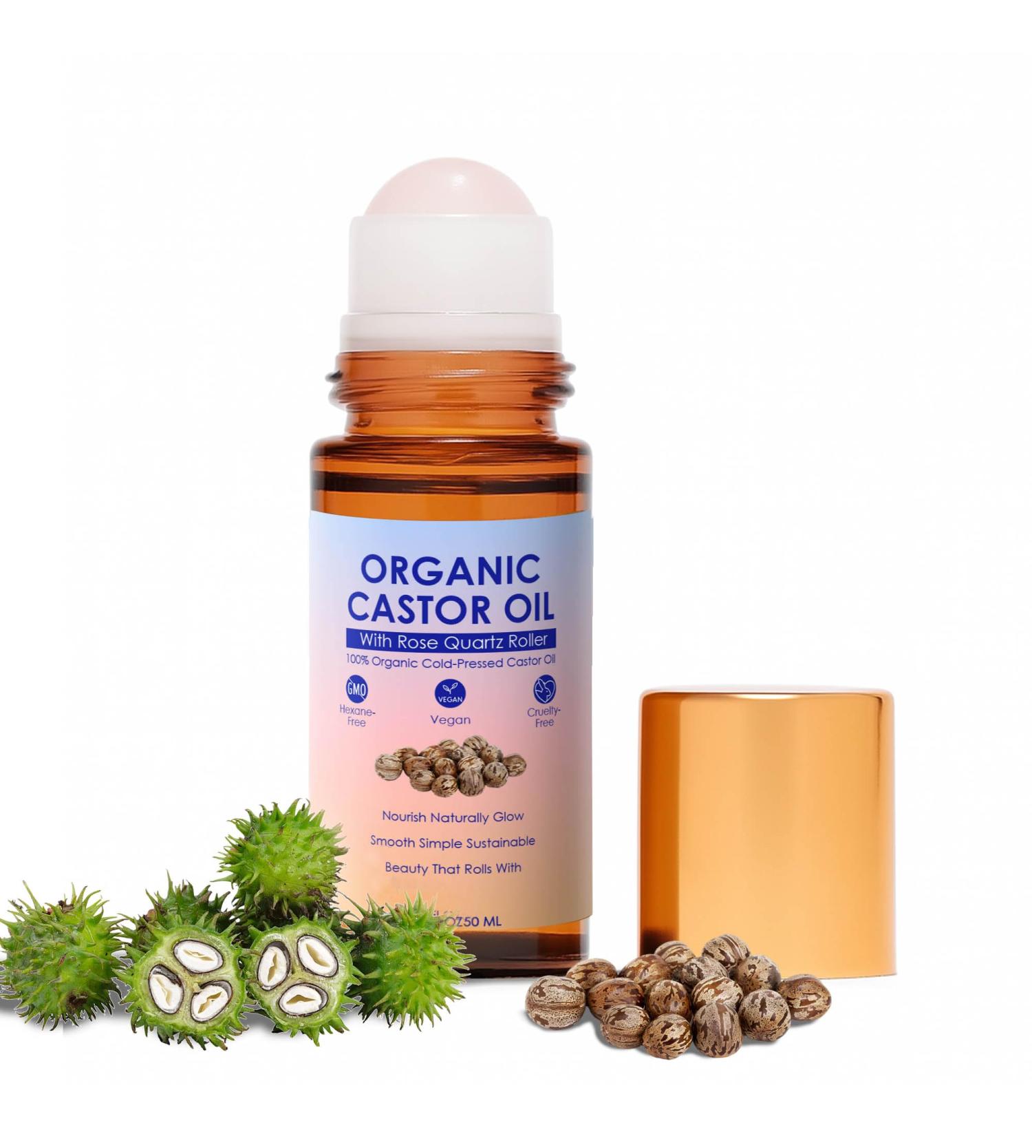 ipxkwll Organic Castor Oil with Rose Quartz Roller 100% Pure Cold-Pressed & Unrefined - For Hair Growth Eyelashes Eyebrows & Skin (1) - Buy Online on GoSupps.com