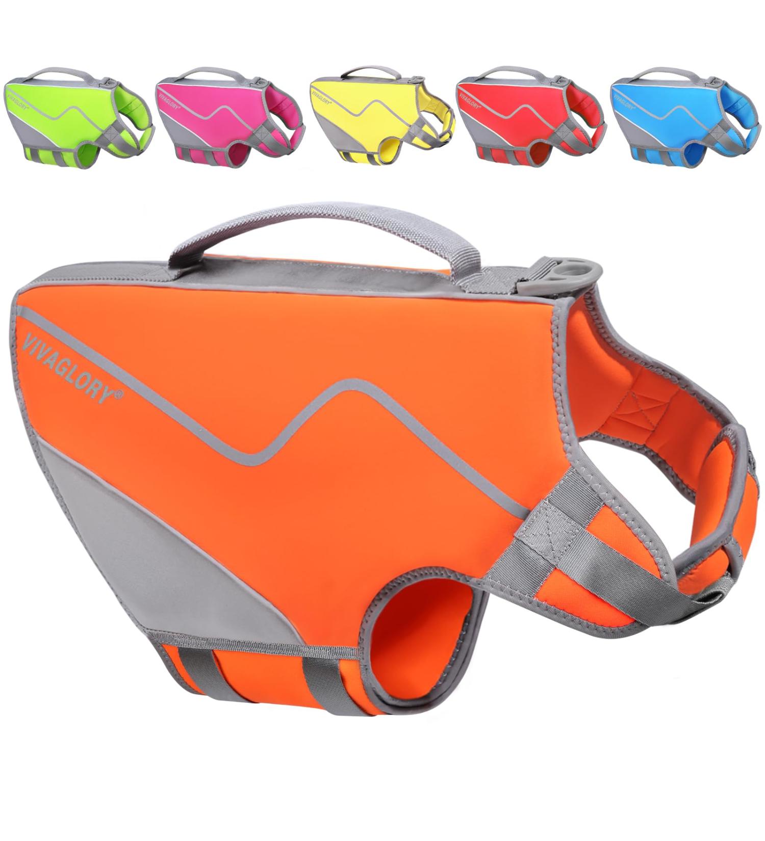 VIVAGLORY Sports Style Dog Life Jacket - Orange Small (S 46-56cm) | Heavy Duty Neoprene Safety Vest with Hook & Loop Closure - Buy Online on GoSupps.com