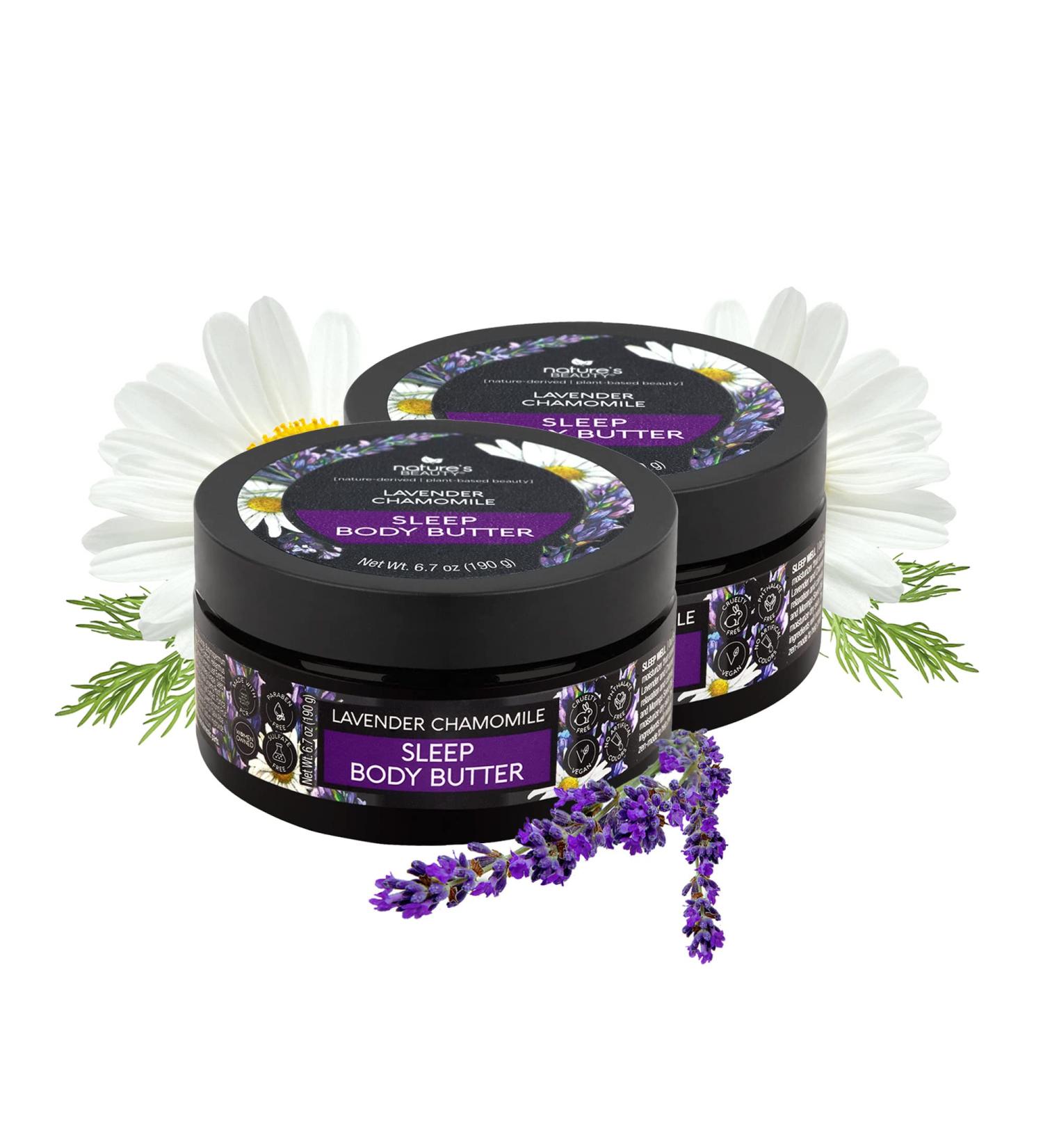 Nature's Beauty Lavender Chamomile Sleep Body Butter - Shea Butter, Jojoba & Coconut Oils | 2-Pack - Buy Online on GoSupps.com