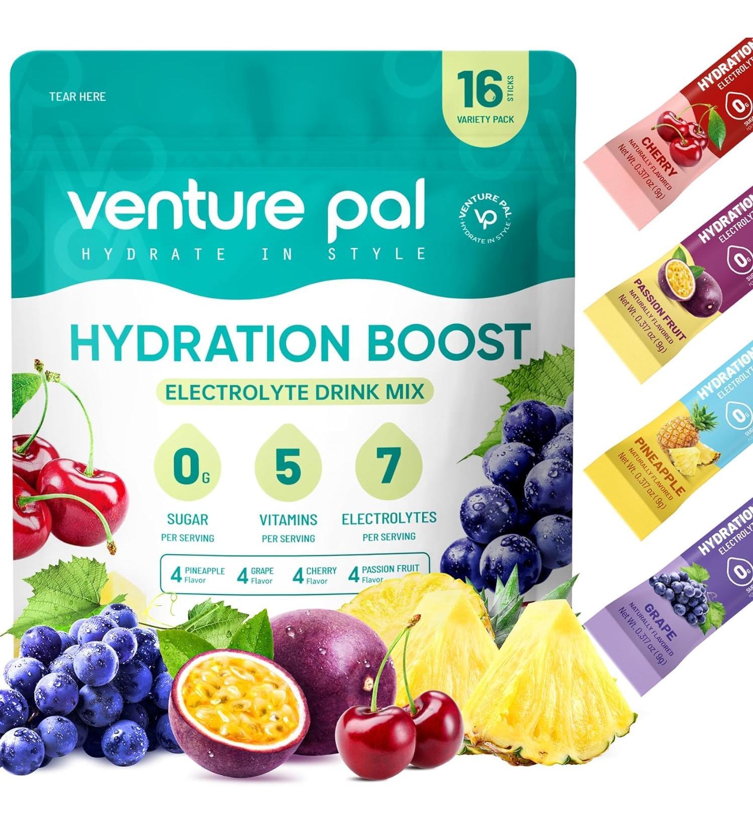 Sugar-Free Electrolyte Powder Packets - Daily Hydration & Recovery Drink Mix - 5 Vitamins & 7 Electrolytes - Keto-Friendly - Pack of 16 Sticks