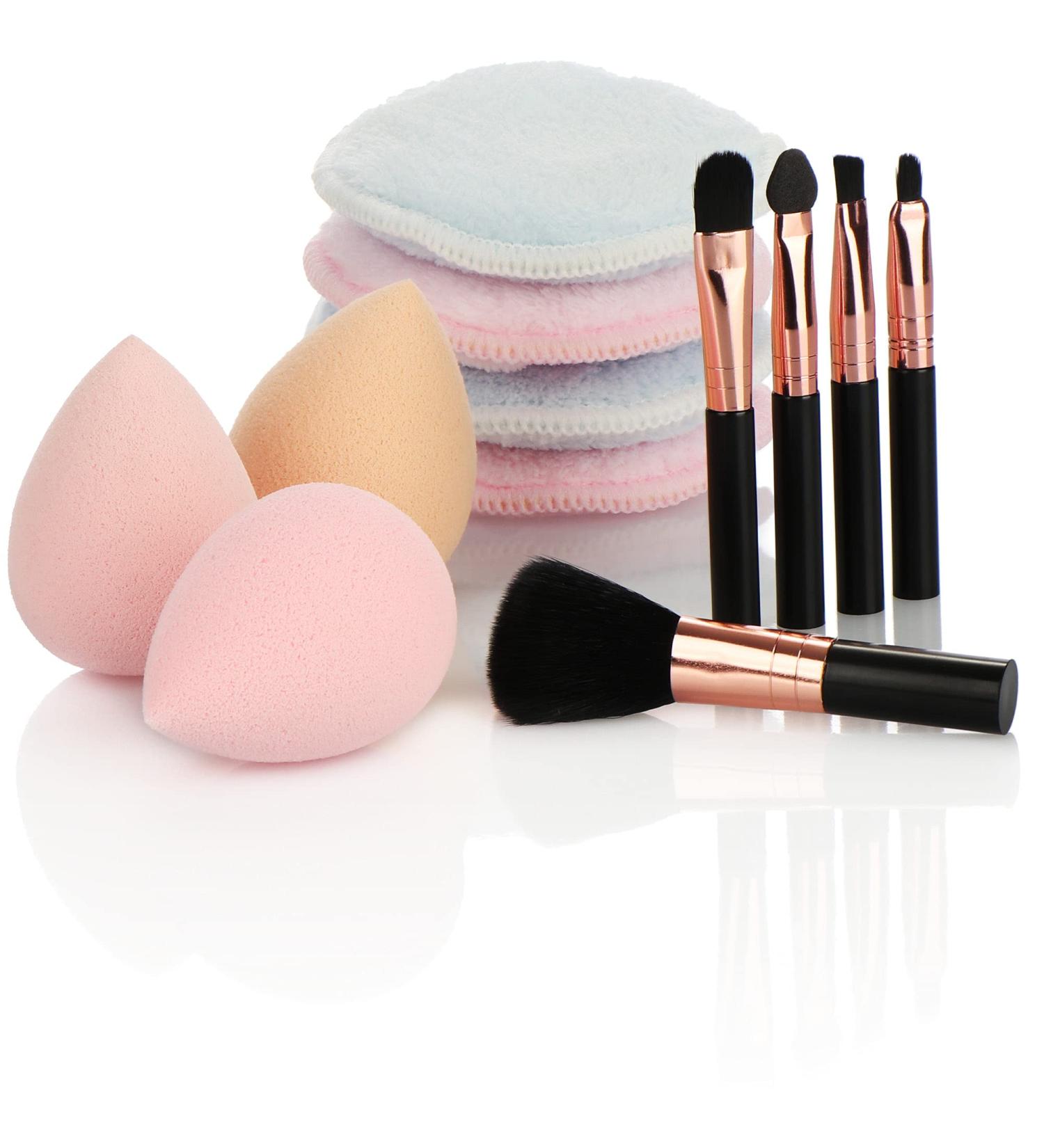 Com-Four 12-Part Make-Up Set | Cosmetic Brushes Egg-Shaped Sponges & Facial Cleaning Pads for Perfect Application | Ideal for Powder Cream & Liquid - Buy Online on GoSupps.com