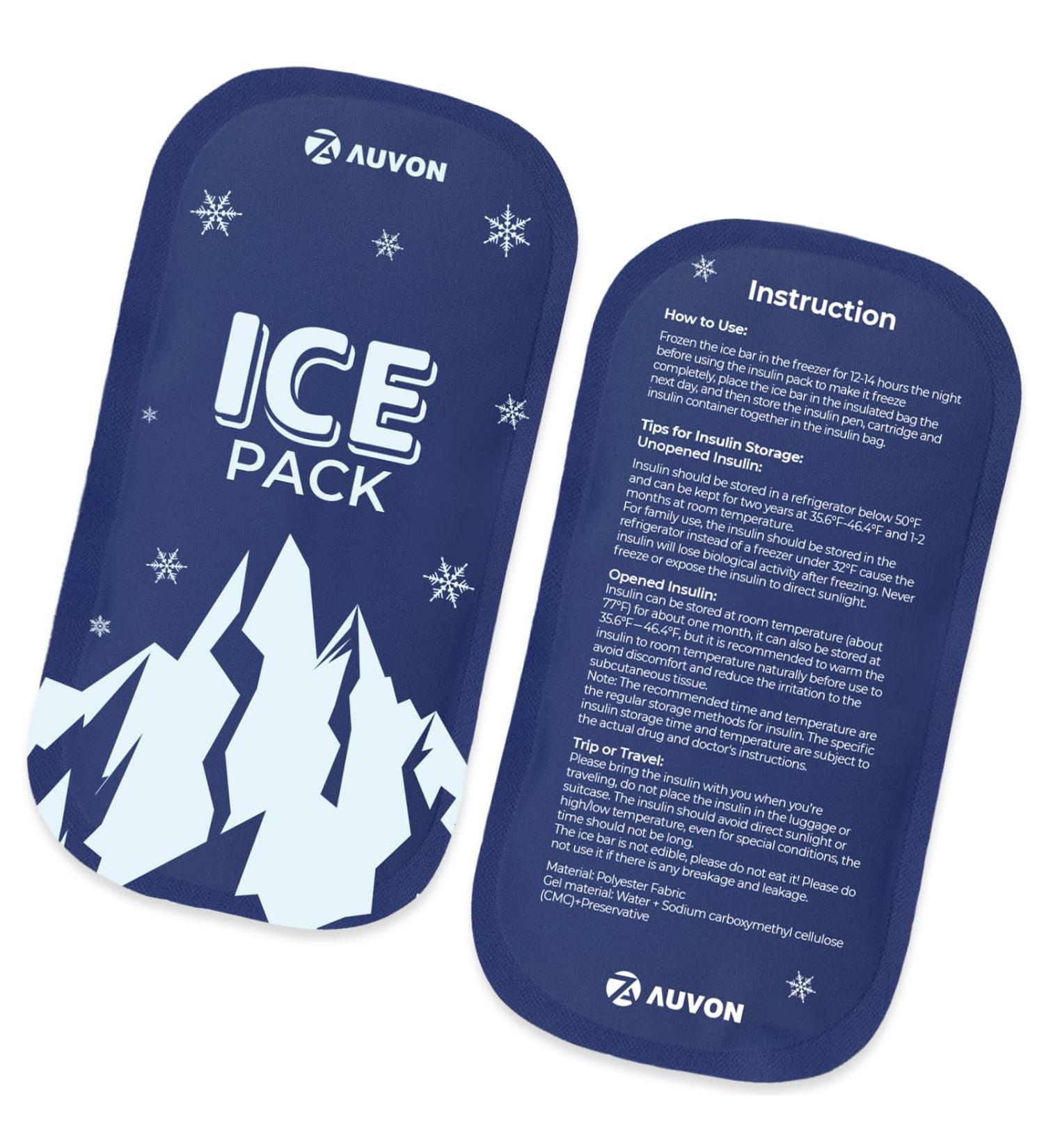 AUVON Insulin Cooler Travel Case Ice Packs - Reusable 180G Gel, 8-10h Cooling, Cold & Hot Therapy, Pain Relief - 2 Packs - Buy Online on GoSupps.com
