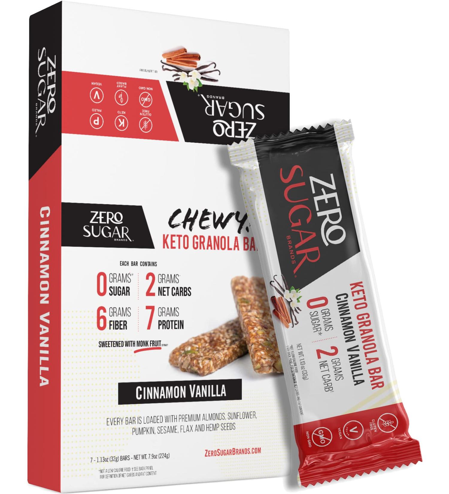 Zero Sugar Brands Chewy Granola Protein Bar - Keto, Vegan, Gluten-Free, Low Carb, Perfect for Diabetics & Paleo Diets - Buy Online on GoSupps.com