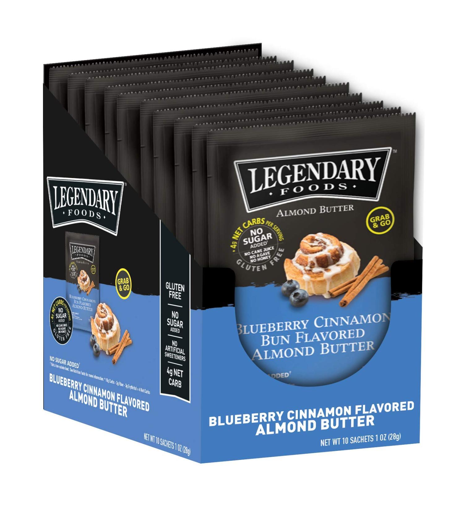 Legendary Foods Almond Butter Squeeze Packets | Blueberry Cinnamon Bun Keto Fat Bombs - 10 Pack (1oz each) | Low Carb, No Sugar Added, Vegan - Buy Online on GoSupps.com