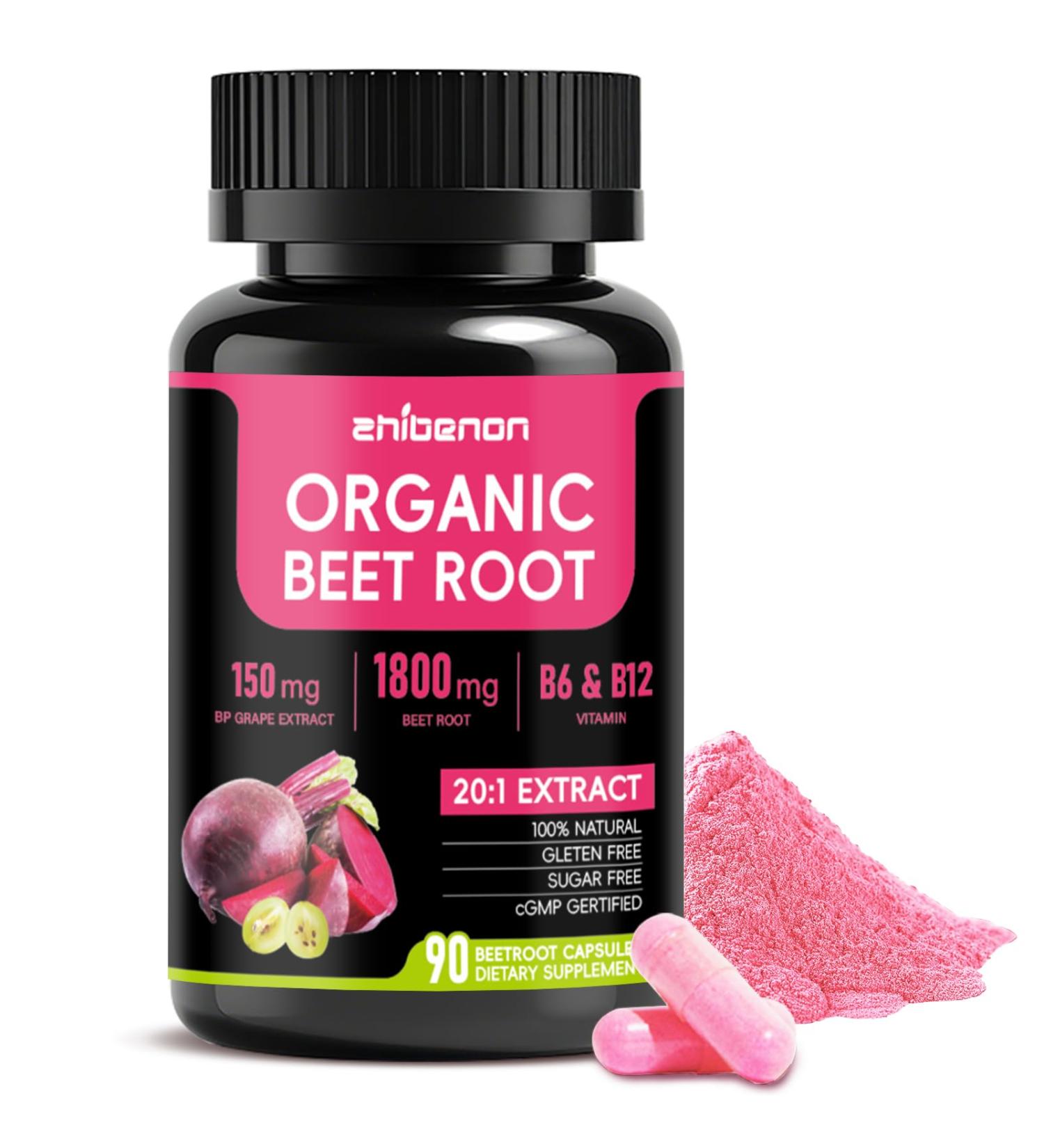 20:1 Organic Beet Root Capsules 1800 mg Beet Supplement 150mg BP Grape Extract & Vitamin B6 B12 Supports Nitric Oxide Production Health Circulation & Blood Flow Non-GMO 90 Capsules 30-Day - Buy Online on GoSupps.com