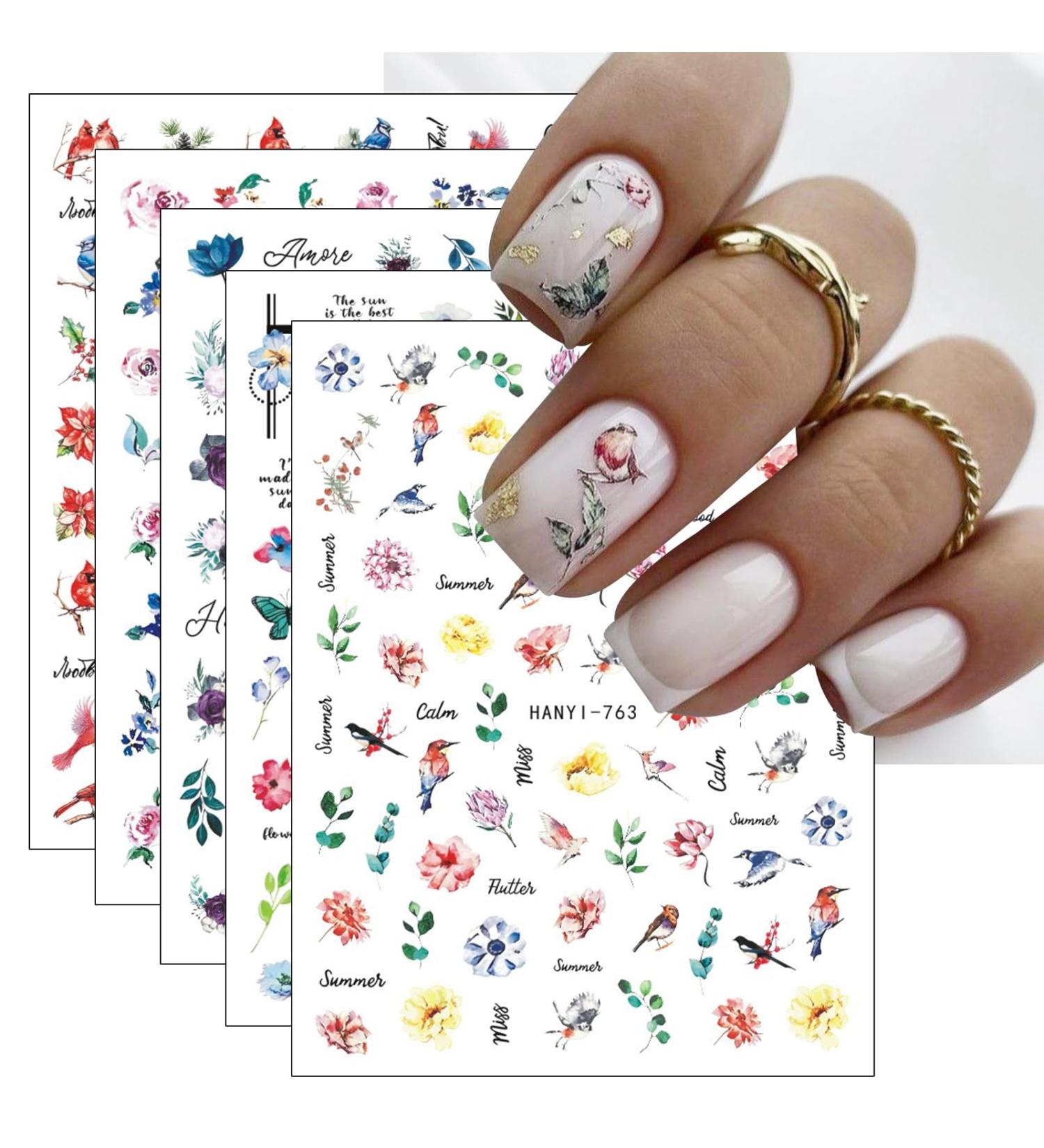 JMEOWIO 9 Sheets Flower Leaves Nail Art Stickers Decals Self-Adhesive Spring Summer Floral Nail Supplies Nail Art Design Decoration Accessories - Buy Online on GoSupps.com
