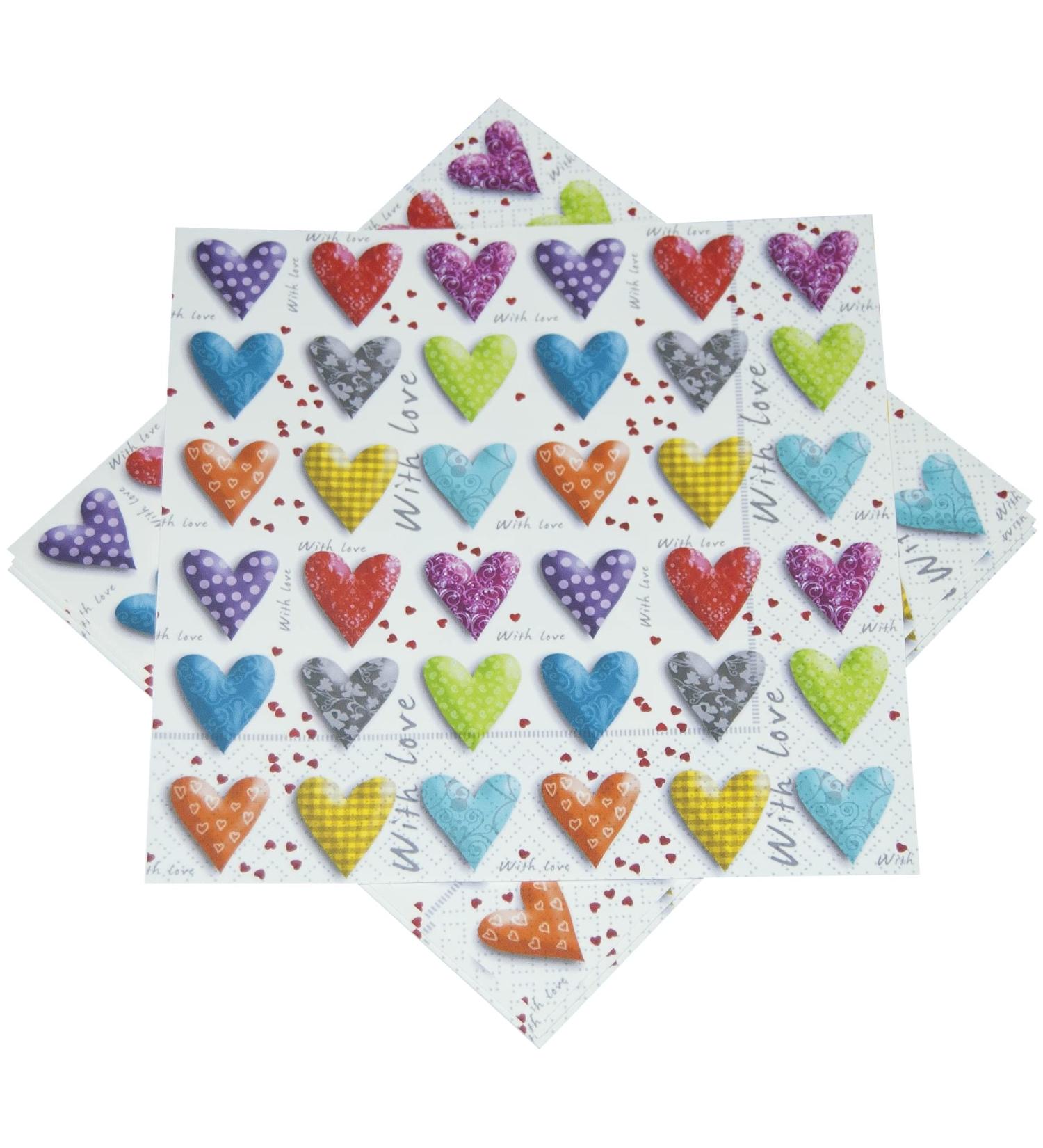 HEKU 100 napkins 3-ply 33x33cm hearts I Absorbent and practically packaged I Ideal for special occasions 33x33cm hearts