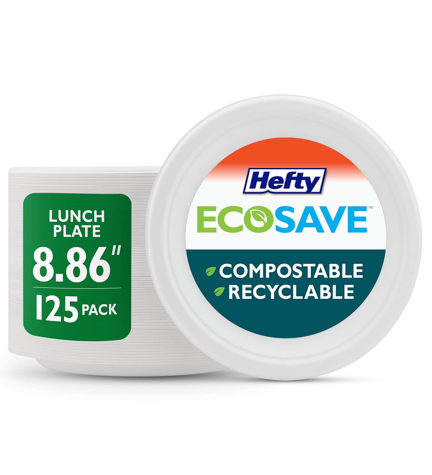 Hefty ECOSAVE Compostable Disposable Paper Plates Luncheon 8.86" 125 Count White 8.86" Paper Plates - Buy Online on GoSupps.com