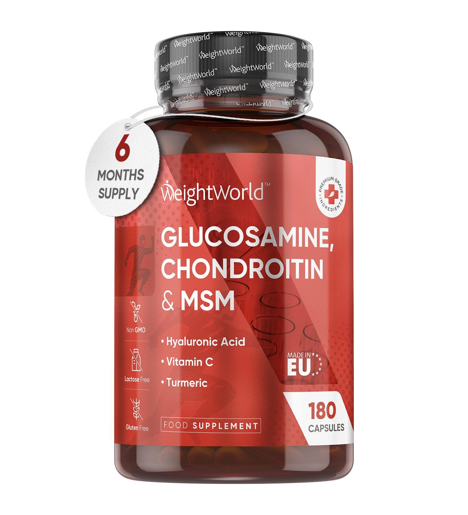 Glucosamine and Chondroitin High Strength 180 Capsules with Hyaluronic Acid MSM Vitamin C & Turmeric - Joint and Skin Supplements - 6-month Supply - Buy Online on GoSupps.com