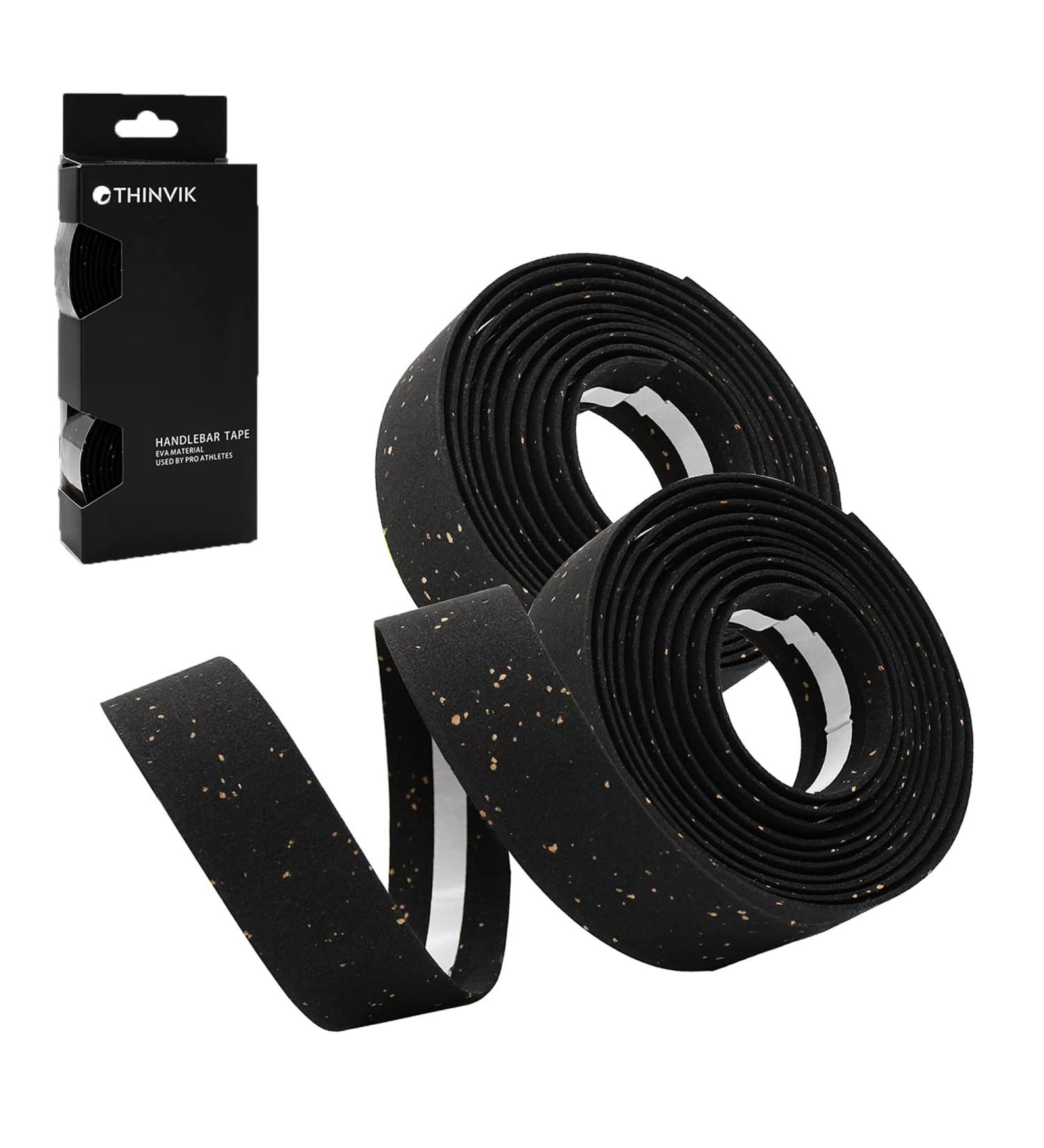 Thinvik EVA Cork Bike Handlebar Tape - Anti-Slip Sweat-Absorbent Bar Wraps for Road Cycling - 2 Rolls (Black) - Buy Online on GoSupps.com