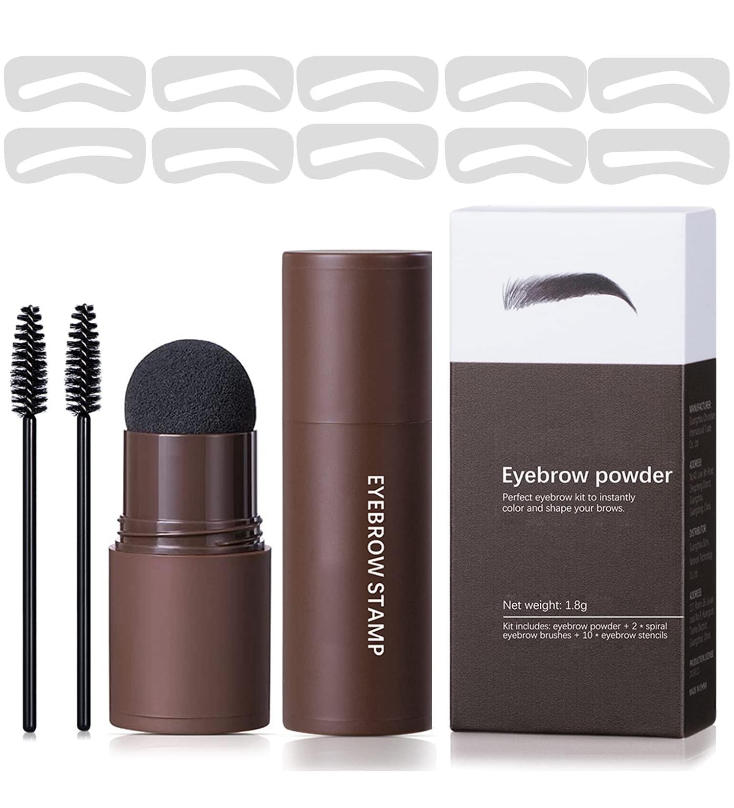 One Step Eyebrow Stamp Kit - Waterproof Definer with 10 Reusable Stencils & Brow Powder - Dark Brown - Buy Online on GoSupps.com