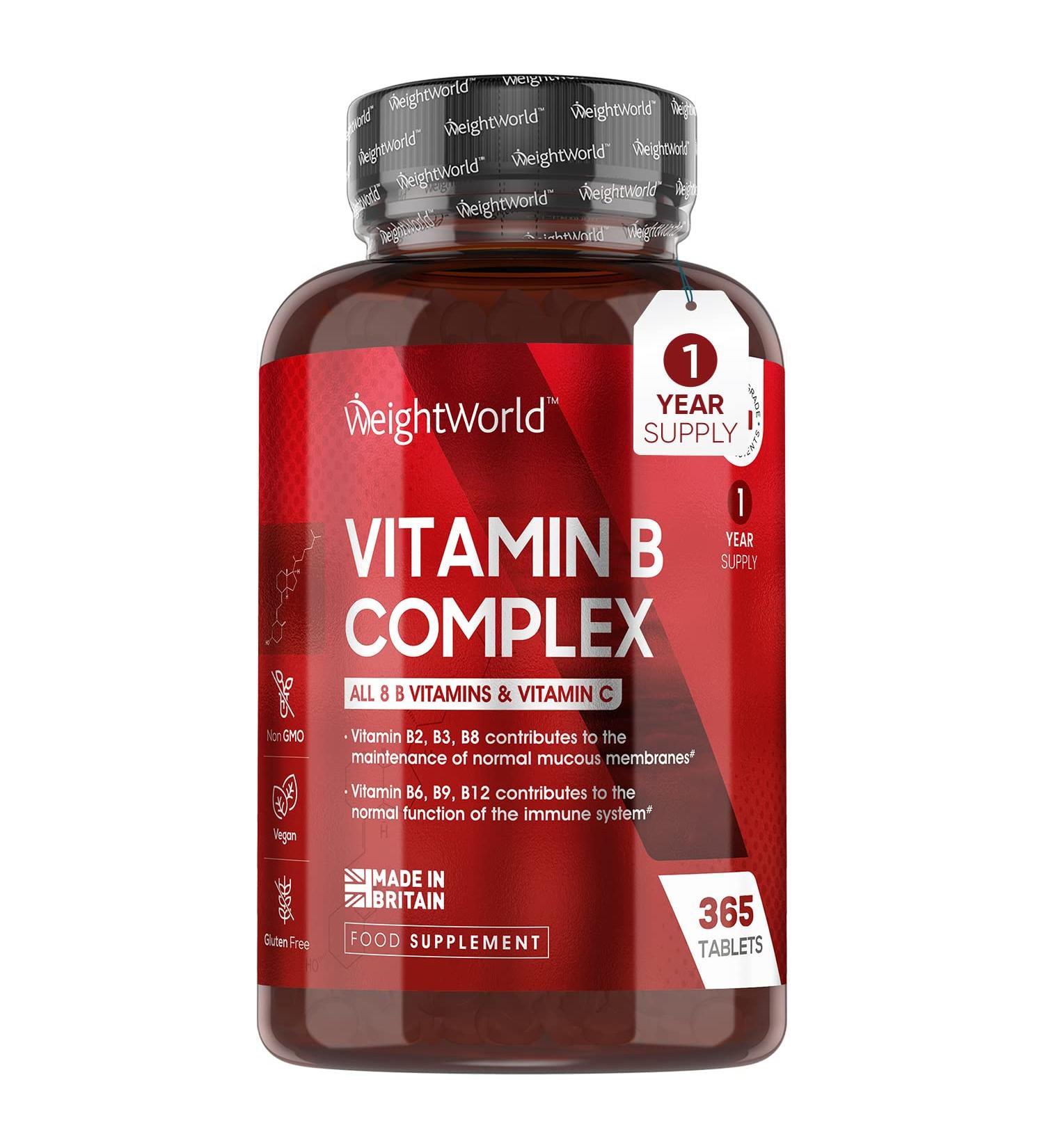 Vitamin B Complex High Strength - 1 Year Supply - 365 Vegan Tablets - 8 B Vitamins, Vitamin C, Folic Acid, Biotin, One-A-Day Supplement - Buy Online on GoSupps.com