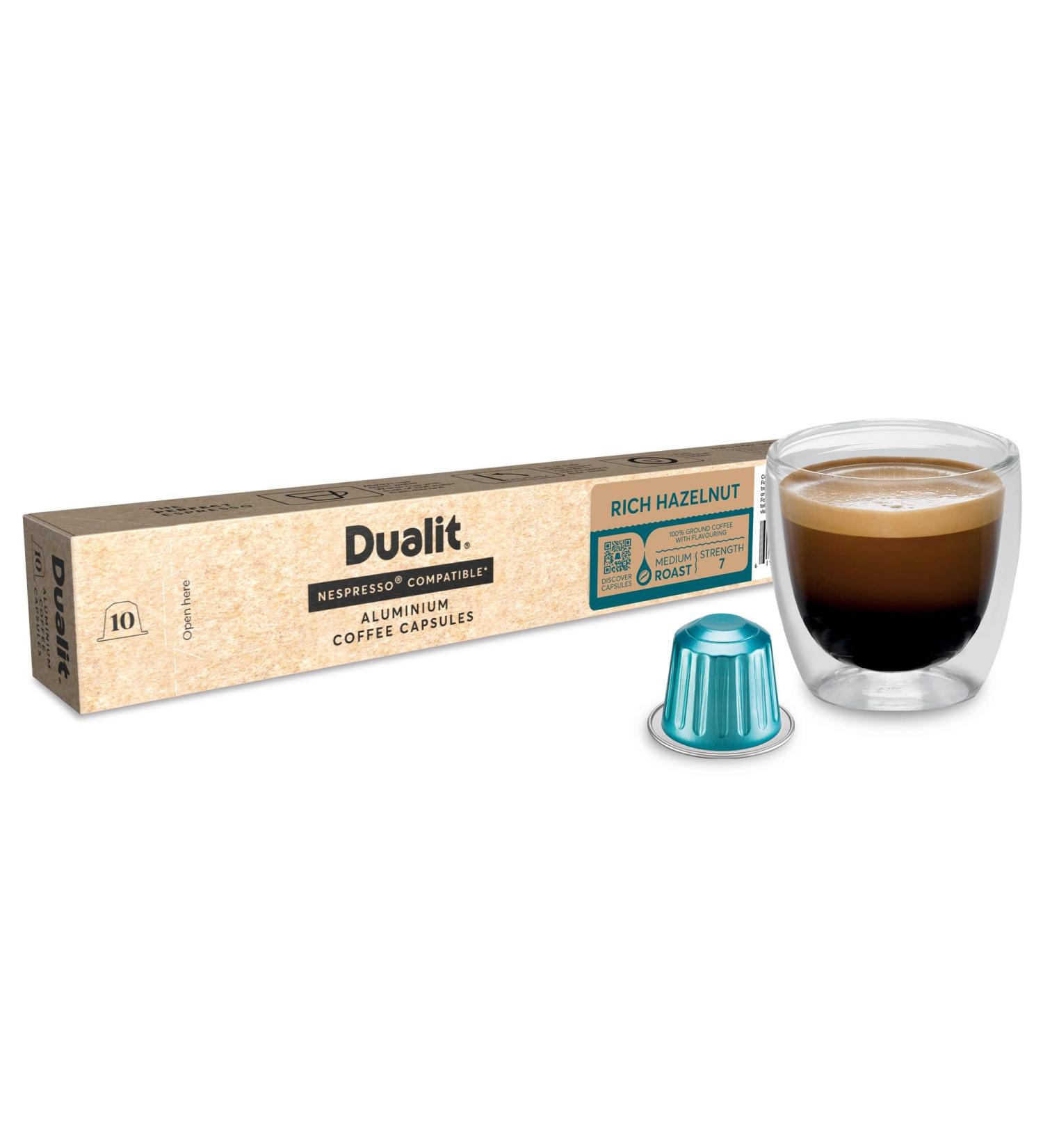 Dualit Rich Hazelnut Aluminium Coffee Capsules - 50 Pack - 50 Servings of Premium Eco Friendly Coffee Pods - 100% Recyclable Capsules - Fairtrade Coffee Rich Hazelnut 5 g (Pack of 50) - Buy Online on GoSupps.com