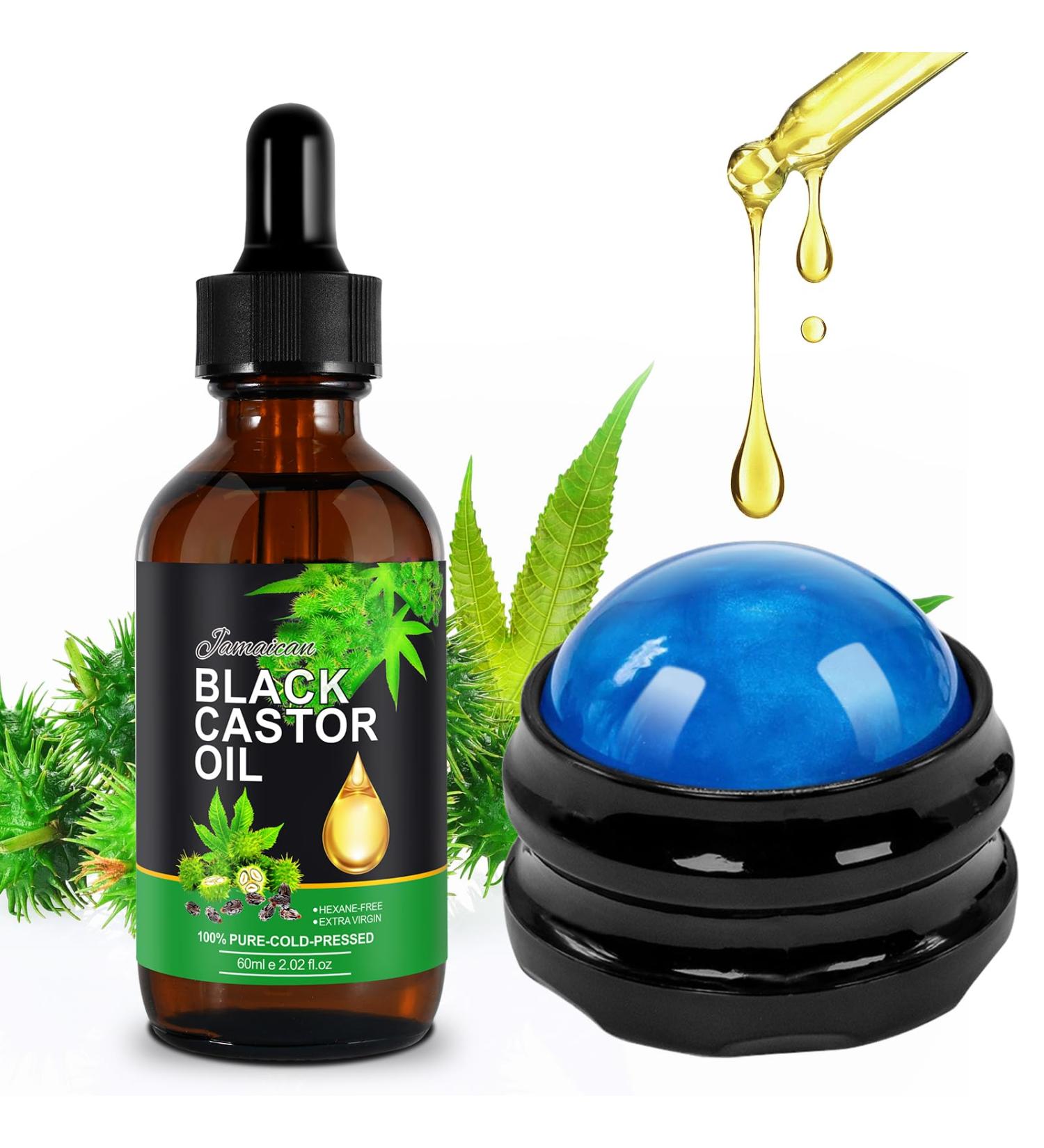 Jamaican Black Castor Oil 60ml | Organic Body Massage Oil for Relaxation & Fuller-Looking Skin | Cold-Pressed Castor Oil Roller Ball - Buy Online on GoSupps.com