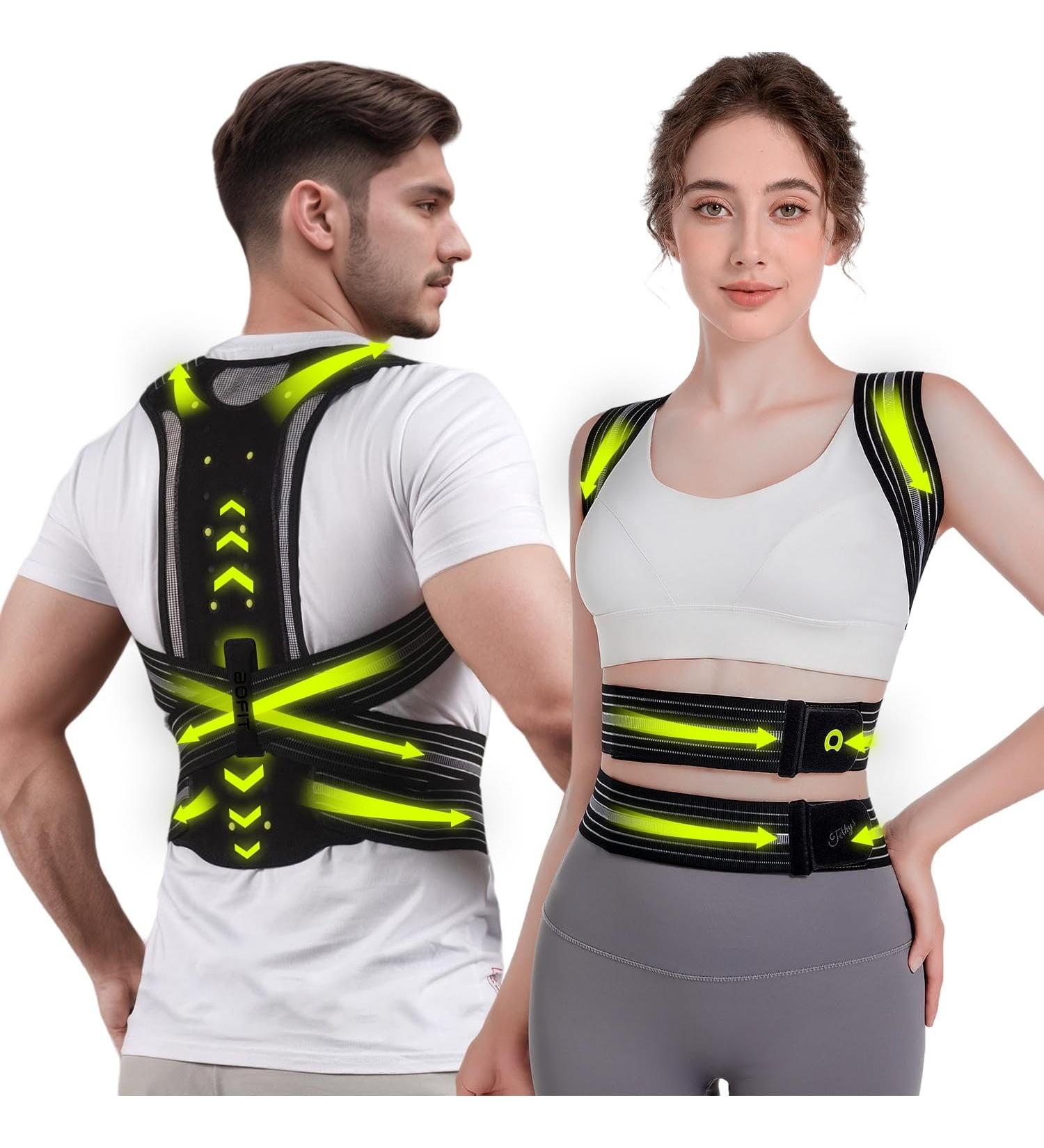 Back Brace Posture Corrector for Men & Women - Adjustable Full Back Support Pain Relief for Neck Shoulder & Back - Medium Obsidian - Buy Online on GoSupps.com