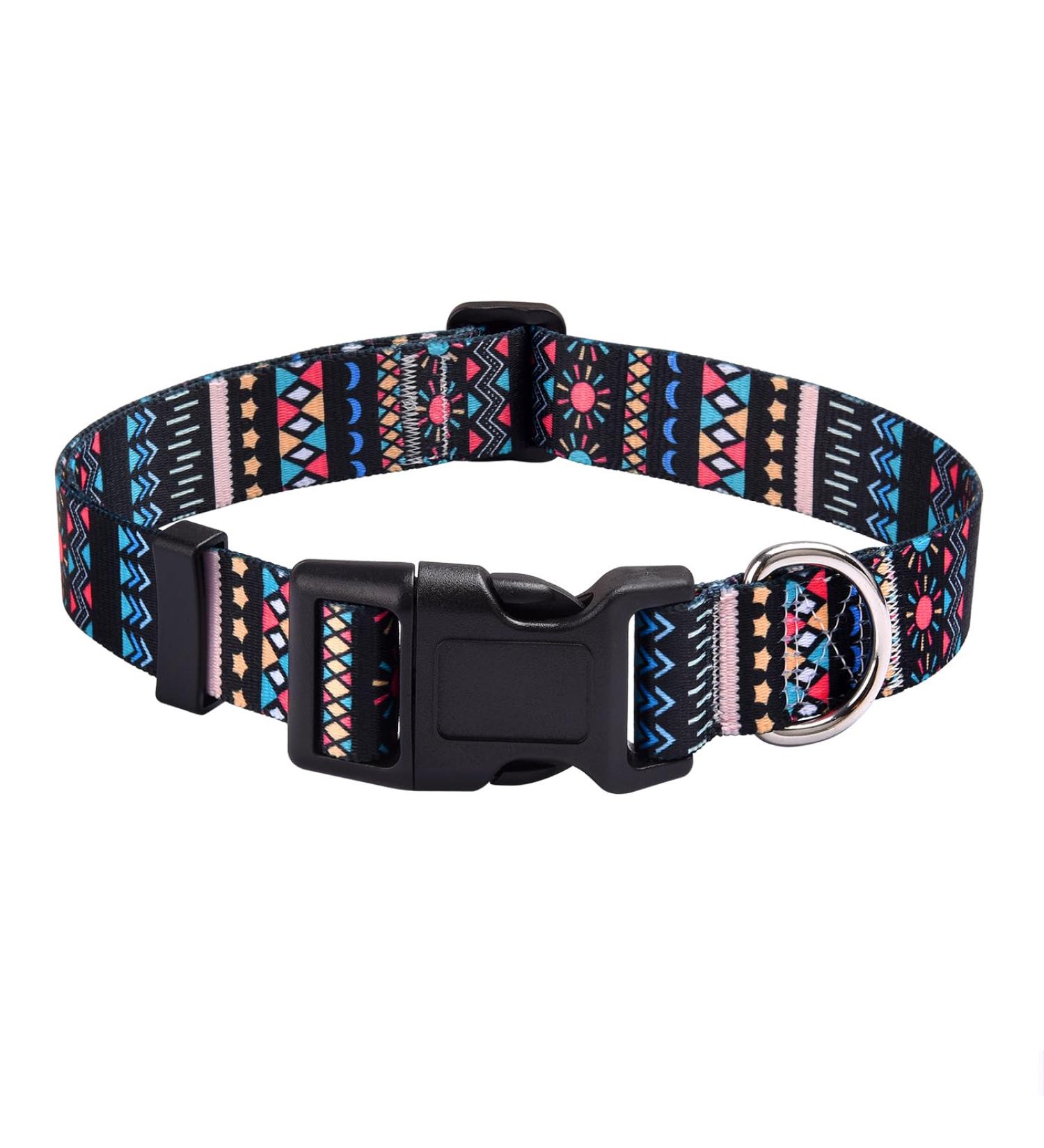 Mihqy Adjustable Soft Dog Collar - Bohemian Floral & Geometric Design for Small Medium & Large Dogs | Comfort Fit (Black Bohemia XS 20-30 cm) - Buy Online on GoSupps.com