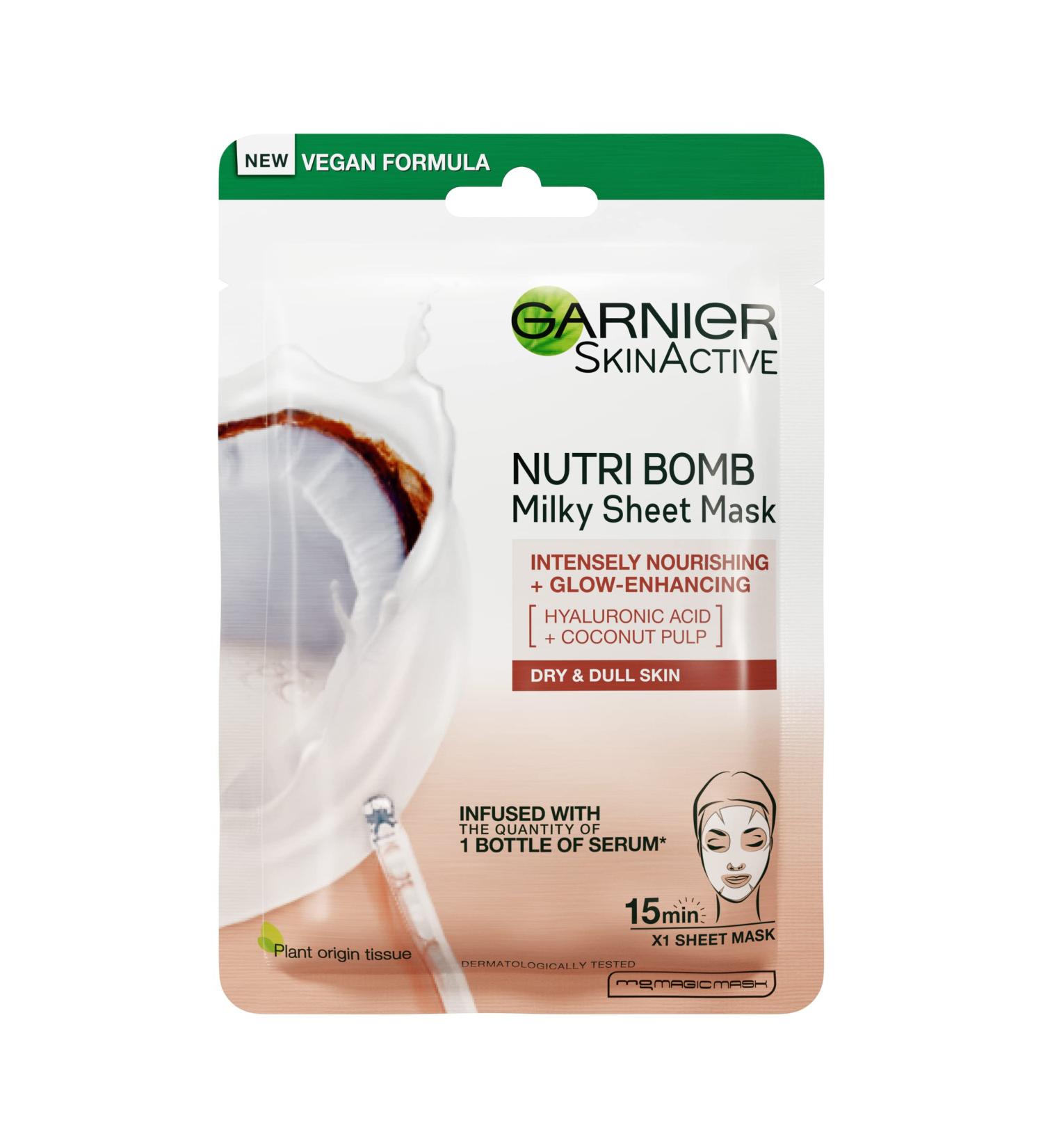 Garnier Nutri Bomb Coconut & Hyaluronic Acid Sheet Mask - Intensely Hydrating & Nourishing for Glowing Skin - 1 Count - Buy Online on GoSupps.com