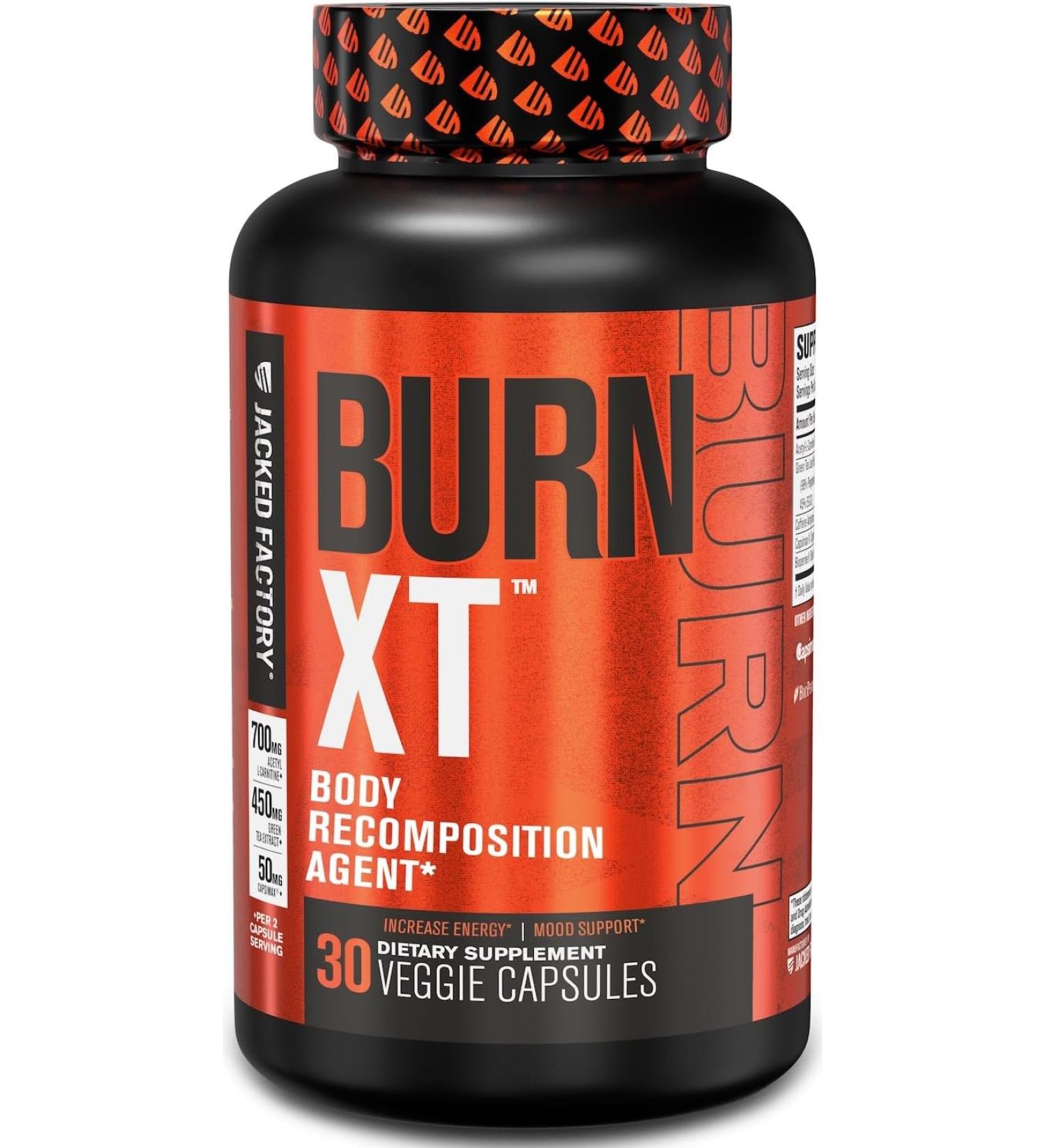 Jacked Factory Burn-XT - Premium Energy and Focus Booster for Men & Women - Acetyl L-Carnitine, Green Tea Extract, Capsimax Cayenne Pepper & More - 30 Natural Veggie Pills - Buy Online on GoSupps.com